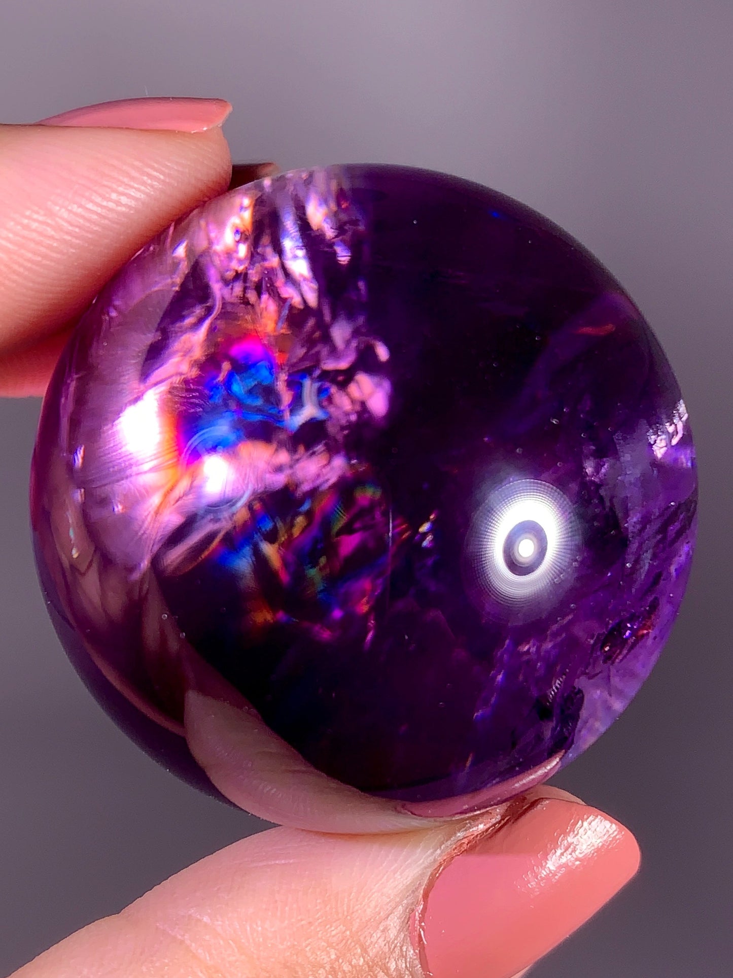 High-Quality Amethyst Crystal Sphere with Natural Rainbow from Brazil