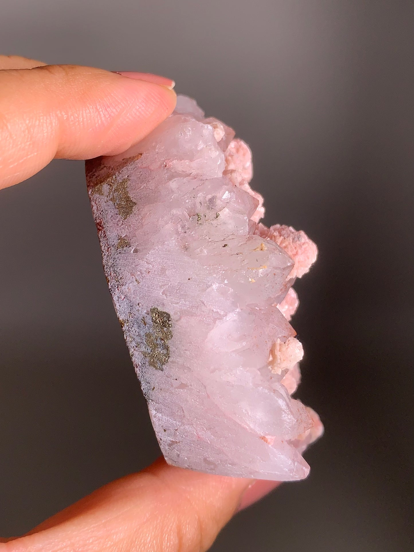Pink Dolomite on Quartz with Pyrite Sprinkle