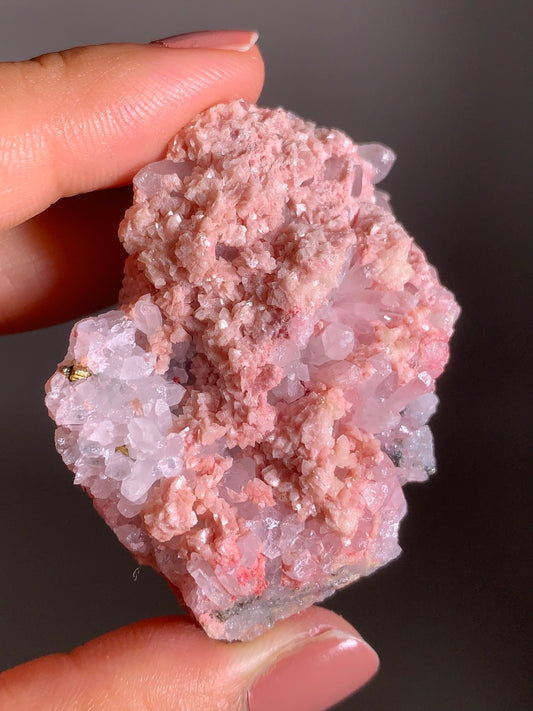 Pink Dolomite on Quartz with Pyrite Sprinkle