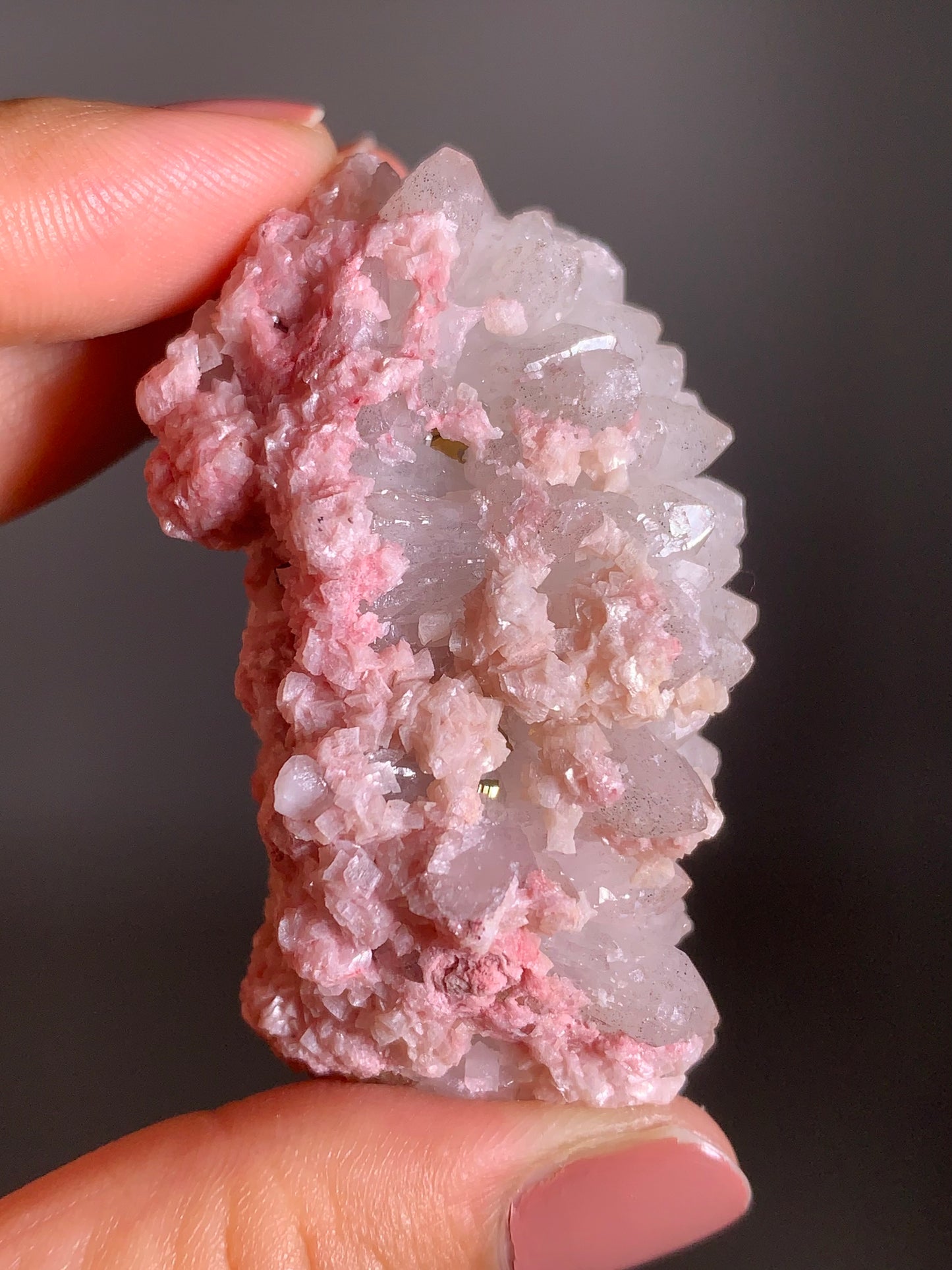 Pink Dolomite on Quartz with Pyrite Sprinkle
