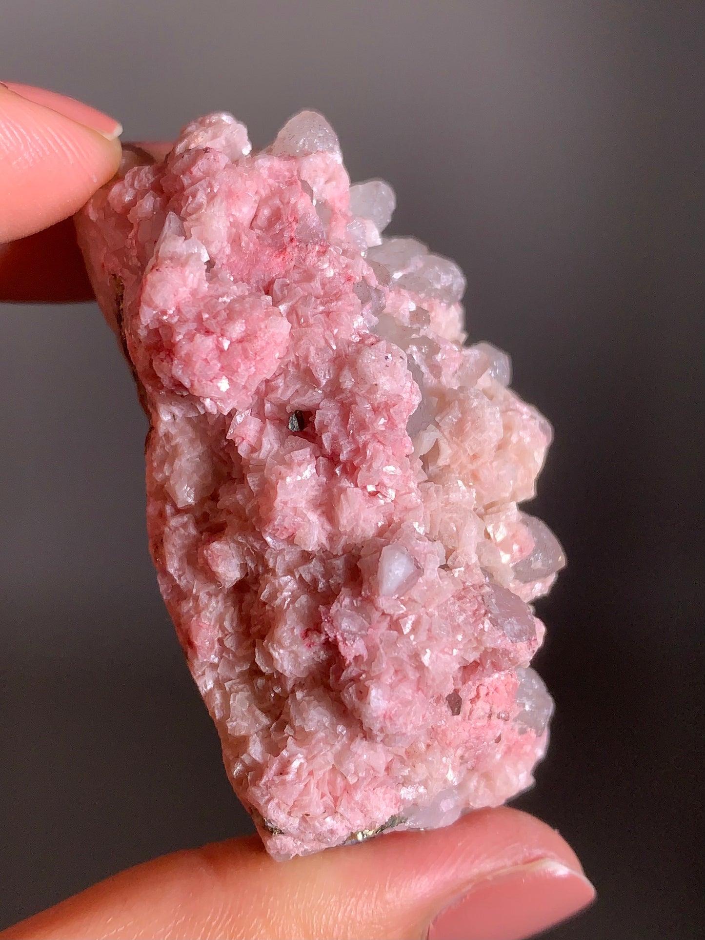 Pink Dolomite on Quartz with Pyrite Sprinkle