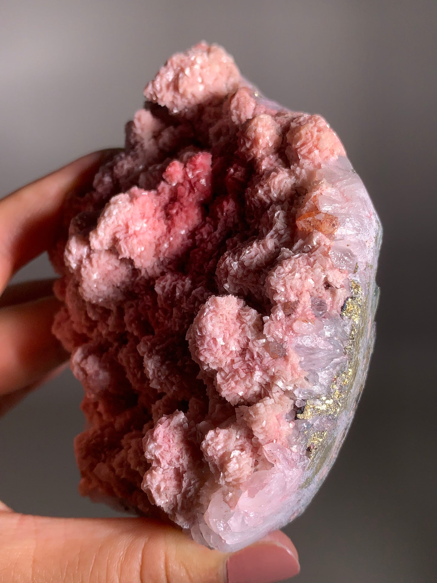 Pink Dolomite on Quartz with Pyrite Sprinkle