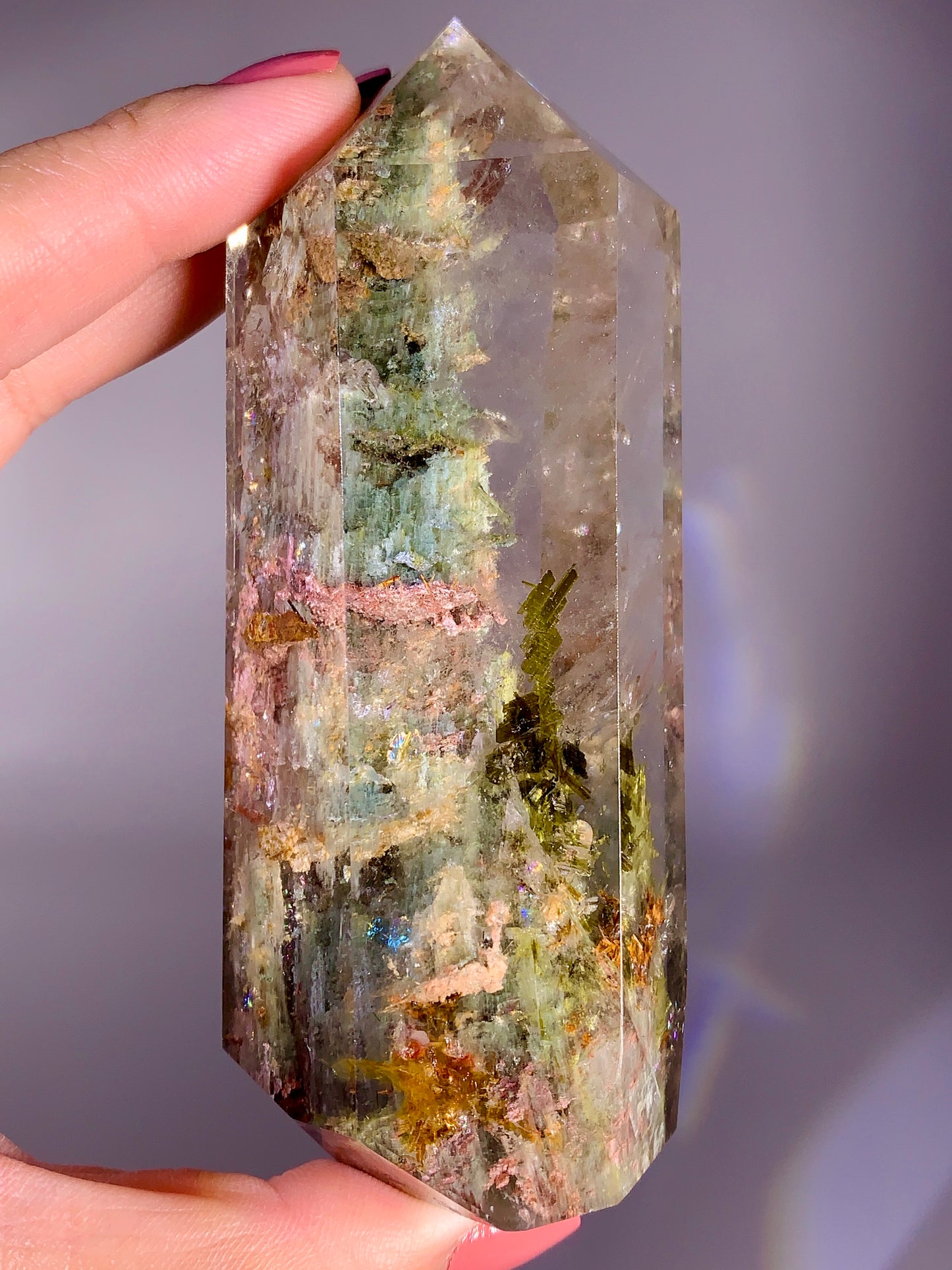 Collector’s Grade Large Colorful Garden Quartz Tower with Epidote and Tourmaline from Zambia