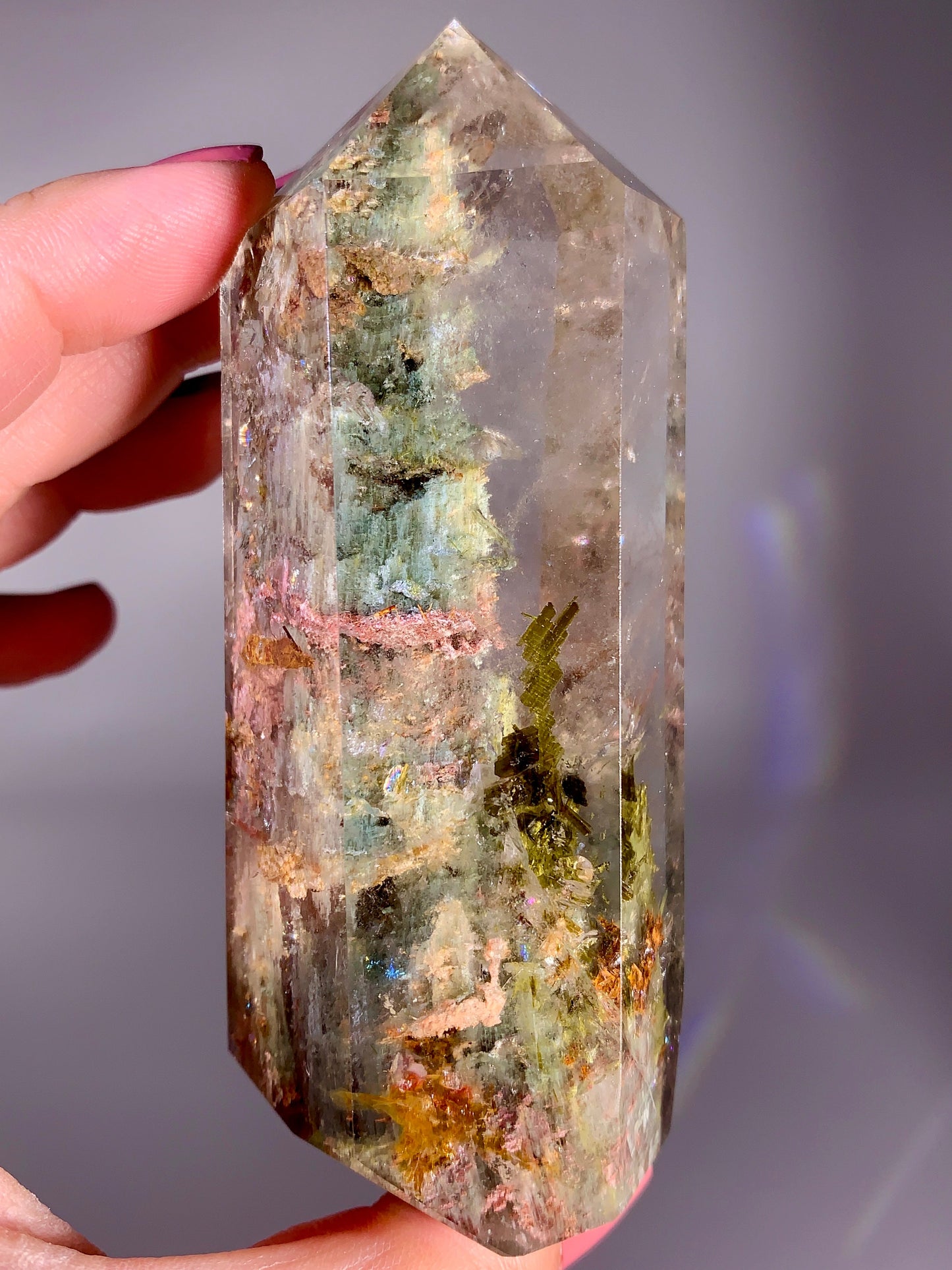 Collector’s Grade Large Colorful Garden Quartz Tower with Epidote and Tourmaline from Zambia