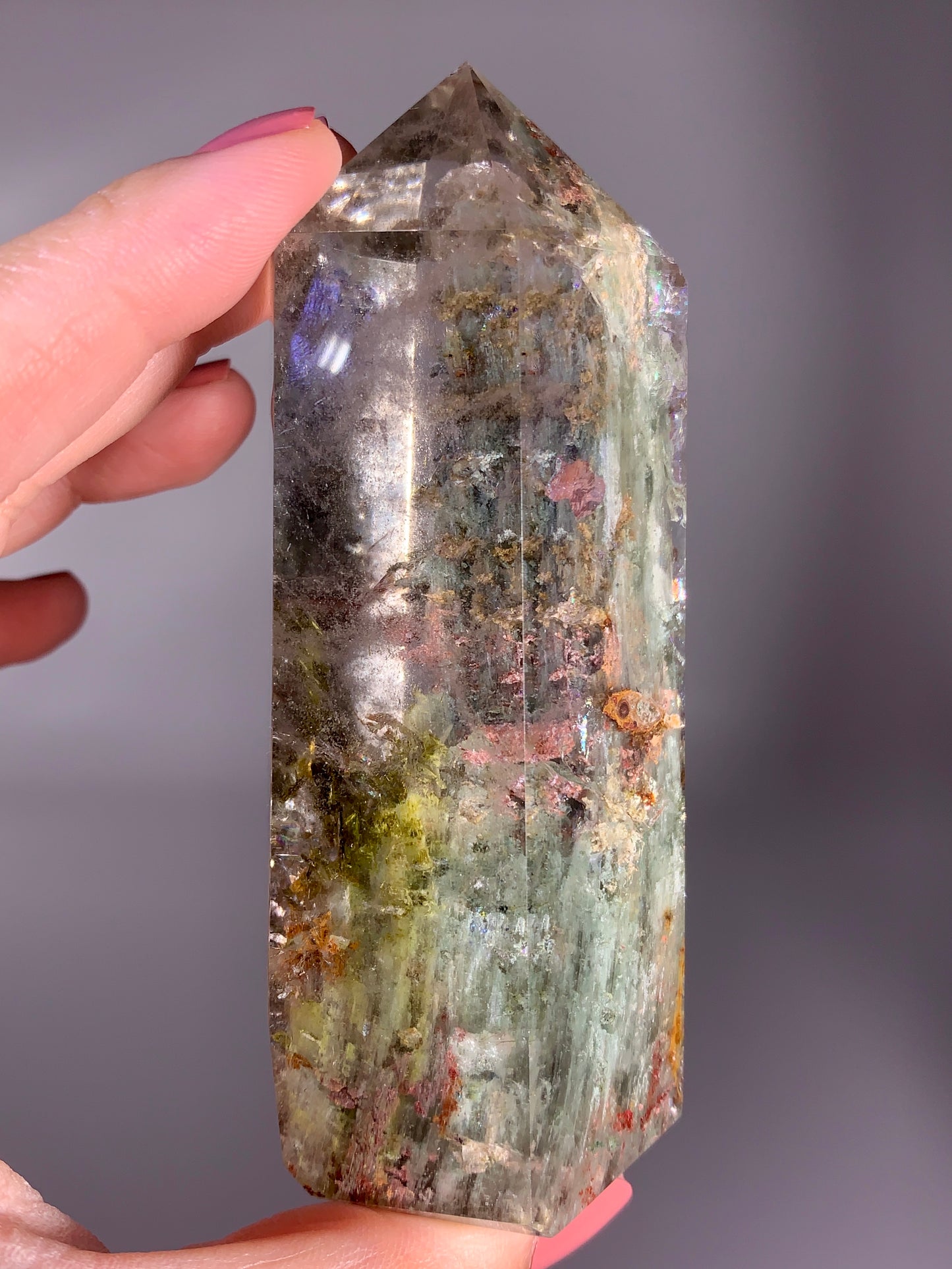 Collector’s Grade Large Colorful Garden Quartz Tower with Epidote and Tourmaline from Zambia