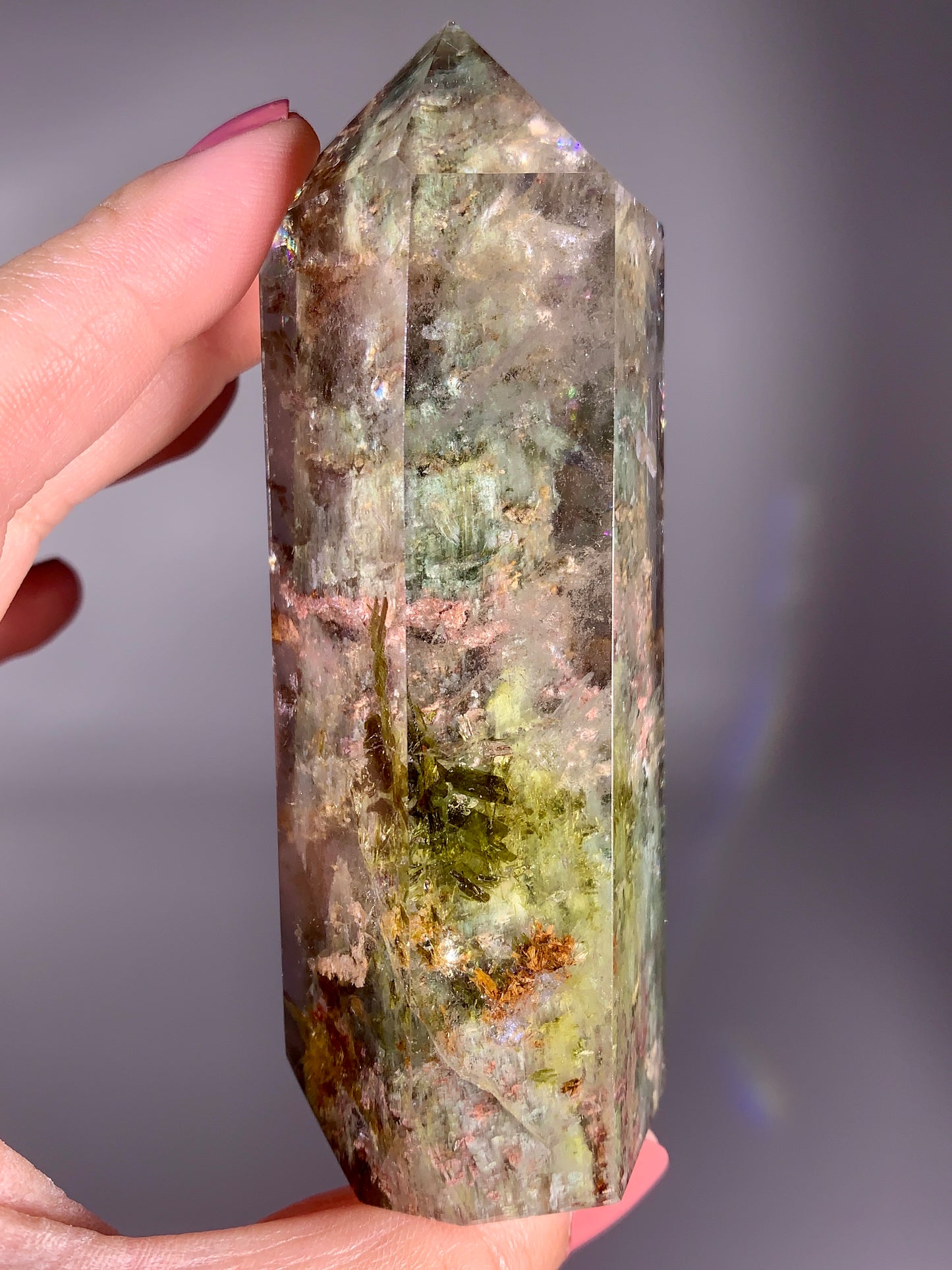 Collector’s Grade Large Colorful Garden Quartz Tower with Epidote and Tourmaline from Zambia