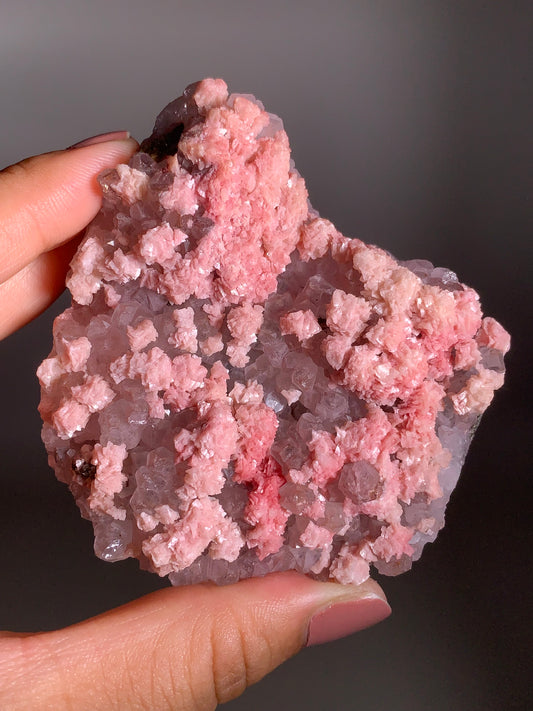 Pink Dolomite on Quartz with Pyrite Sprinkle