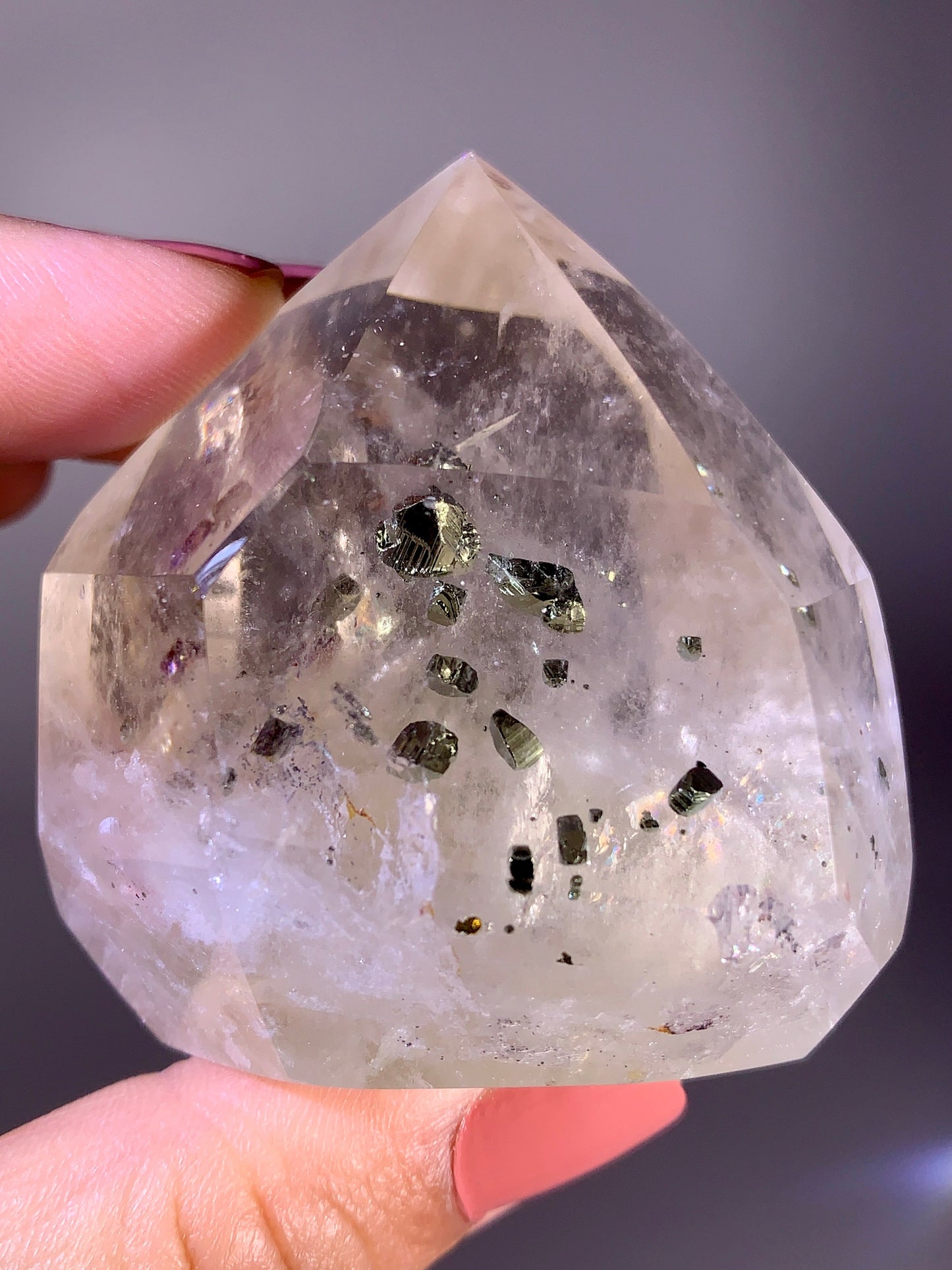 High-Quality Large Pyrite in Citrine Tower with Natural Rainbow from Brazil