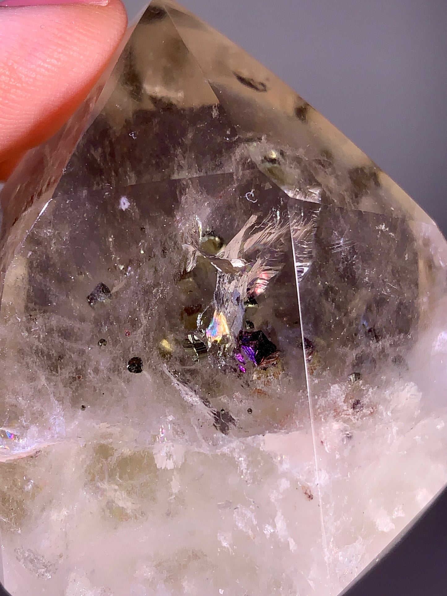 High-Quality Large Pyrite in Citrine Tower with Natural Rainbow from Brazil