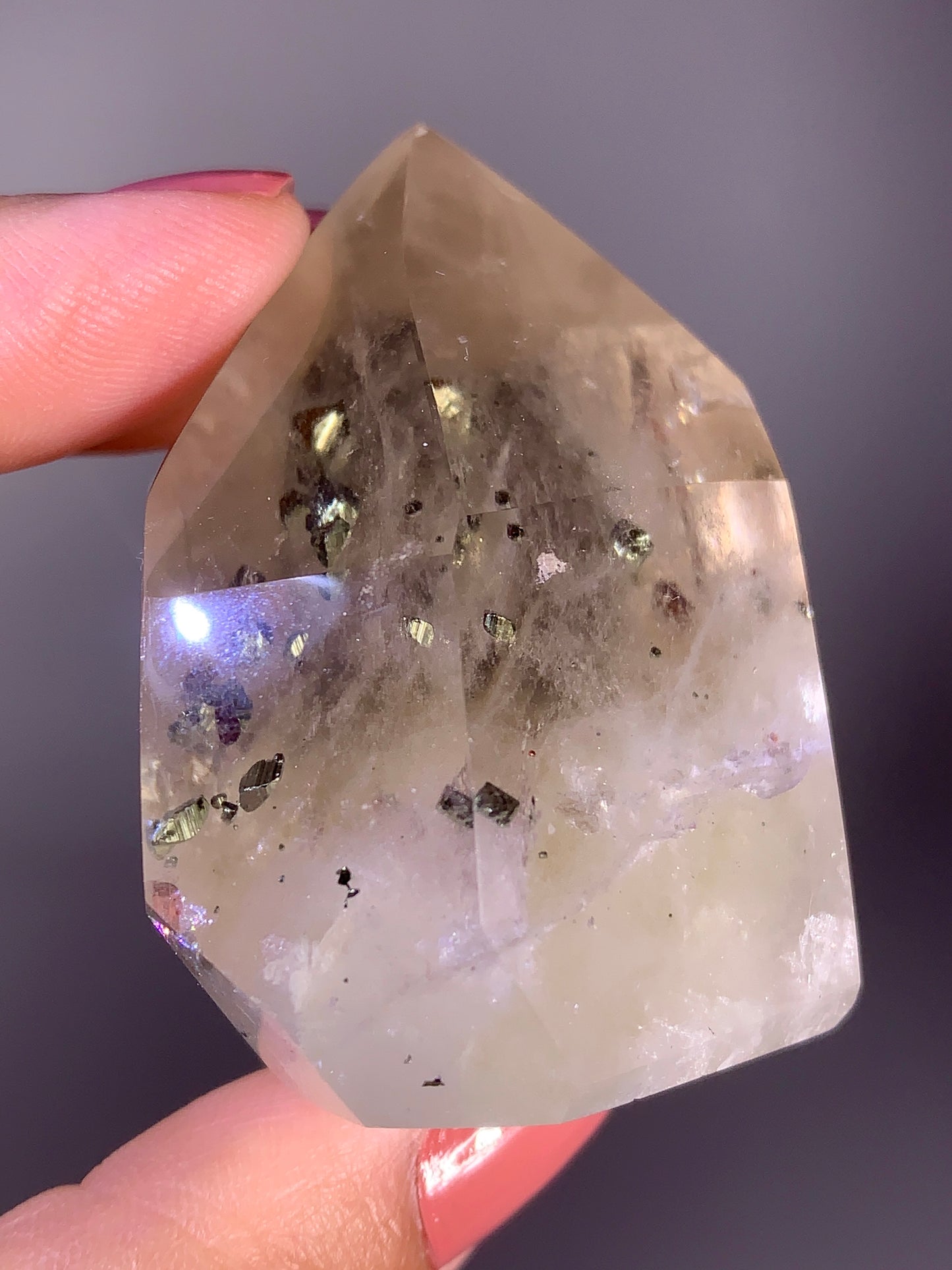 High-Quality Large Pyrite in Citrine Tower with Natural Rainbow from Brazil