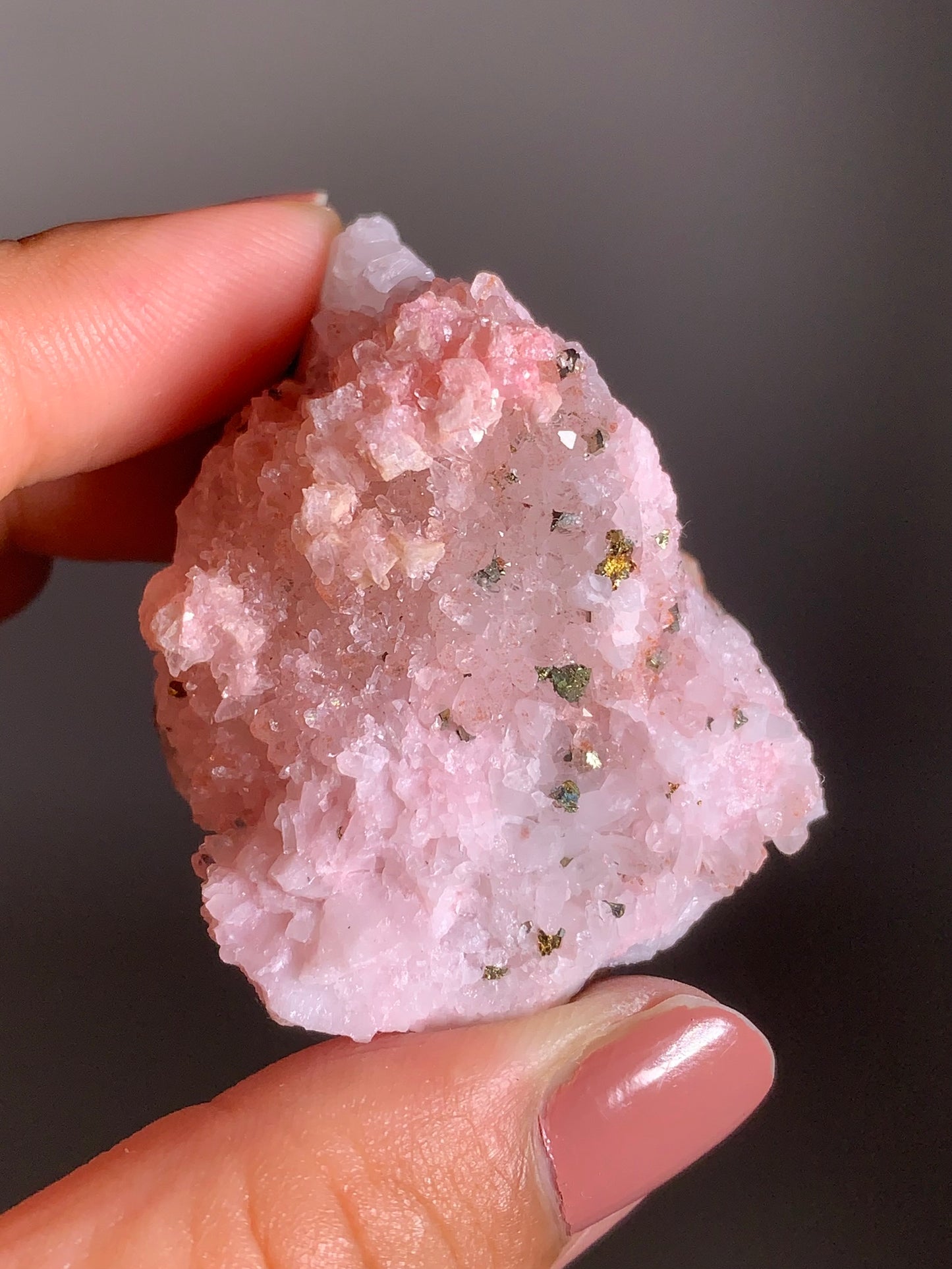 Pink Dolomite on Quartz with Pyrite Sprinkle