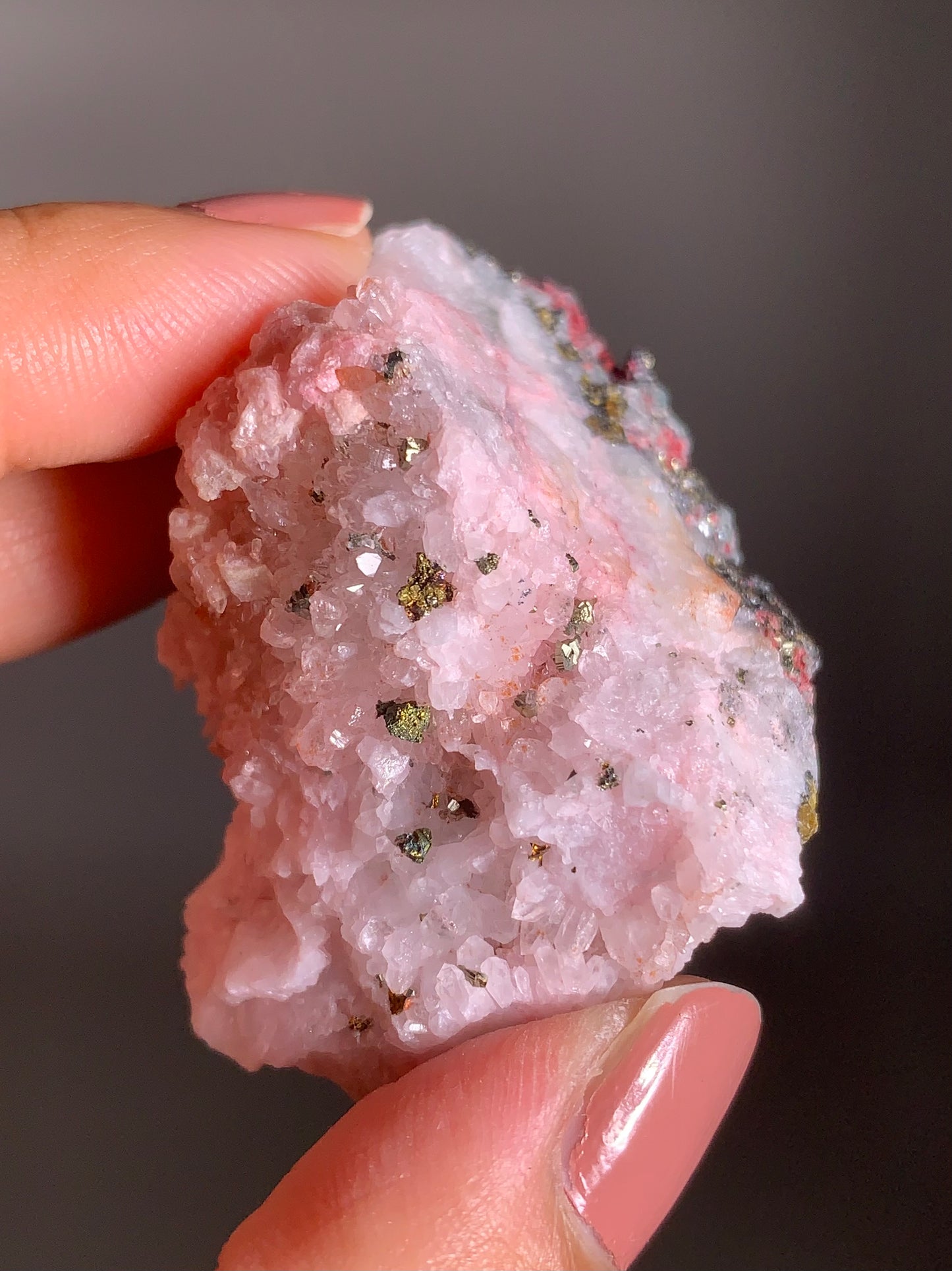 Pink Dolomite on Quartz with Pyrite Sprinkle