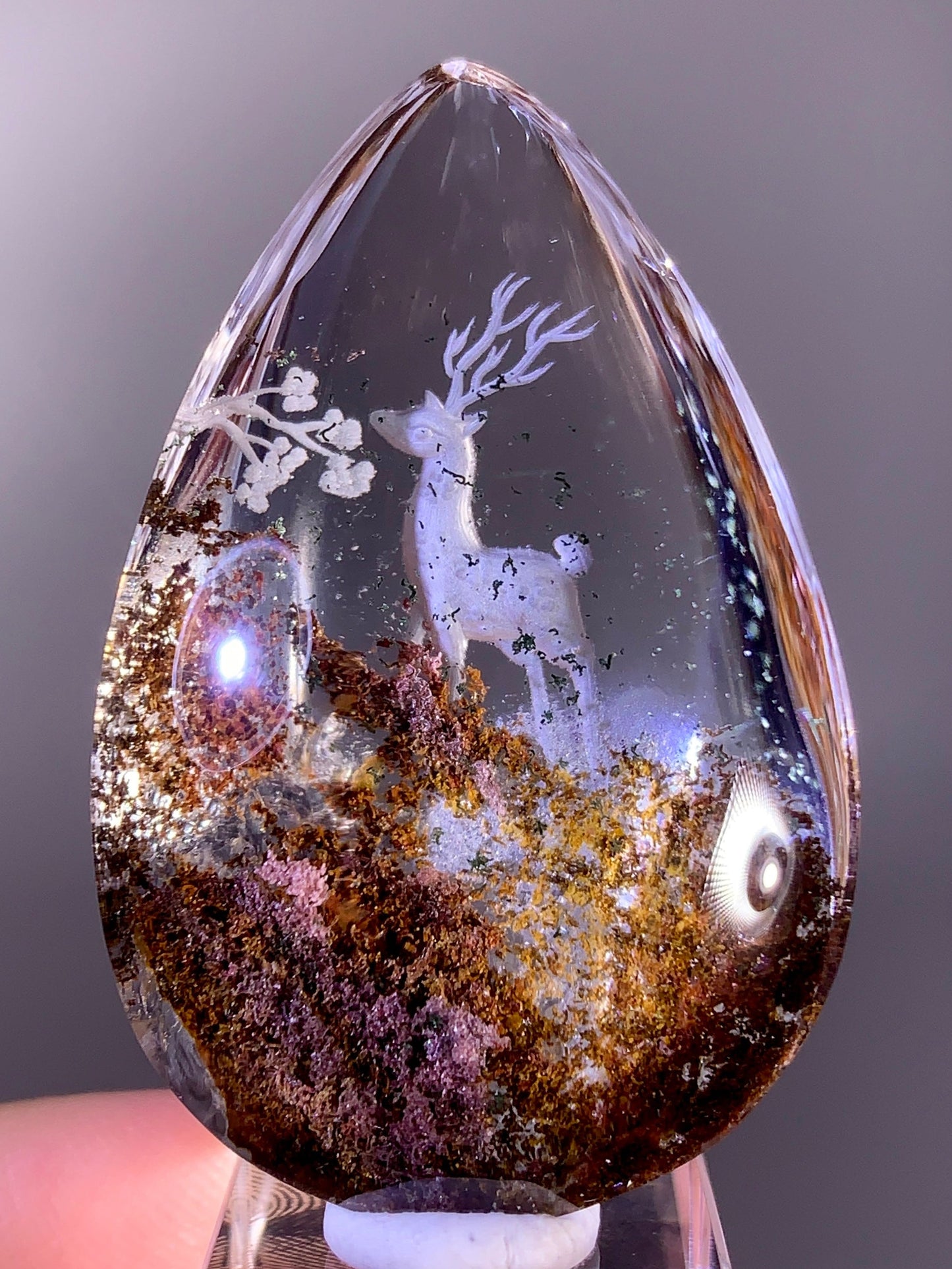 High-Quality Four Season Garden Quartz Carving Polished Teardrop from Brazil