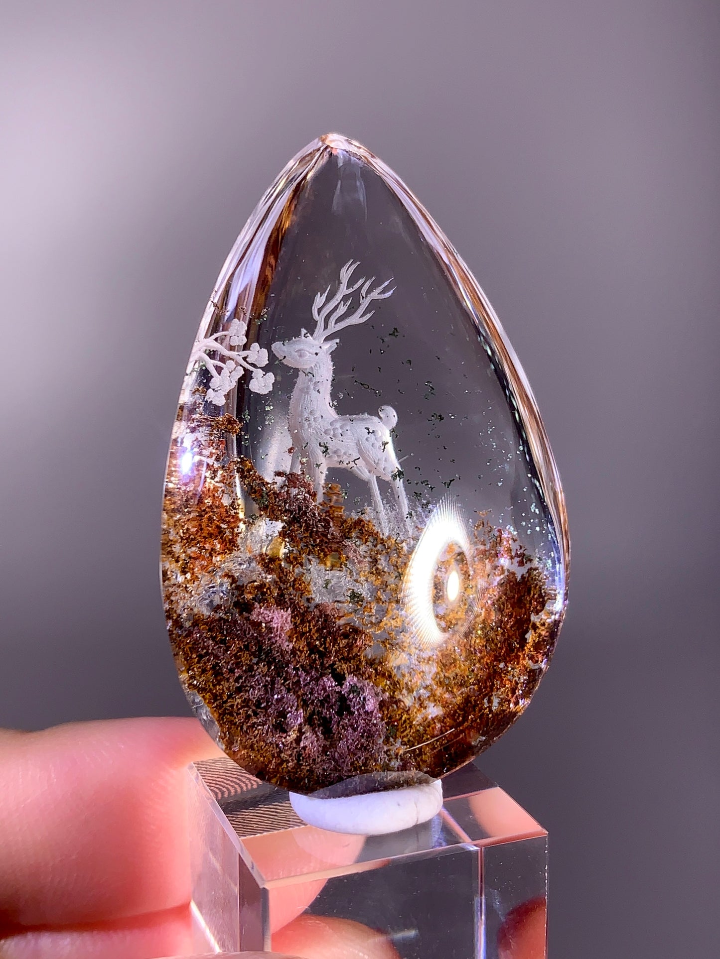 High-Quality Four Season Garden Quartz Carving Polished Teardrop from Brazil