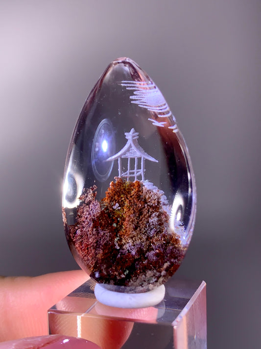High-Quality Four Season Garden Quartz Carving Polished Teardrop from Brazil