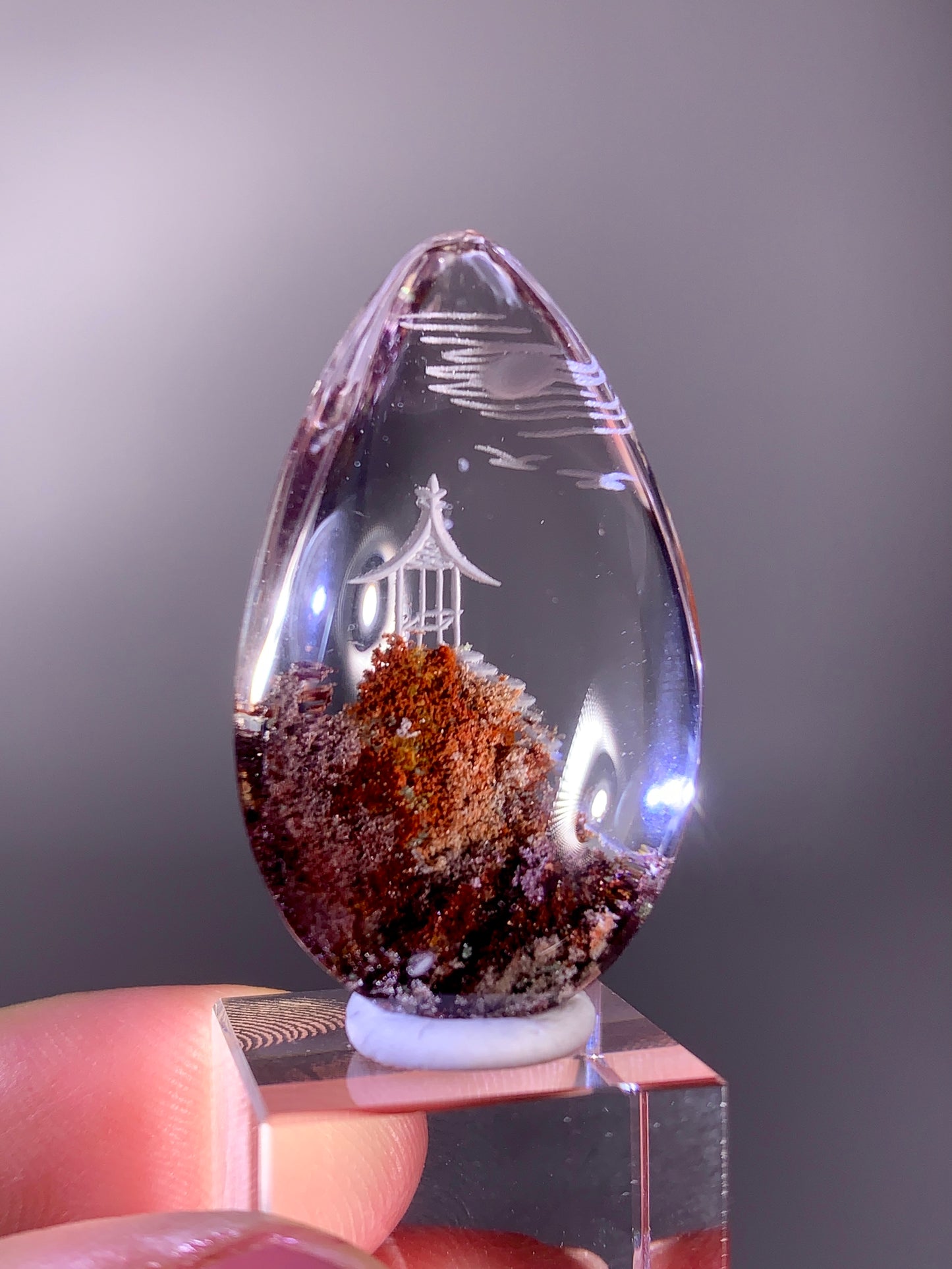High-Quality Four Season Garden Quartz Carving Polished Teardrop from Brazil