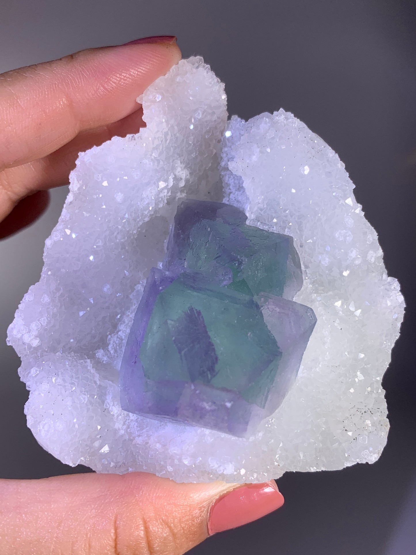 High-Quality Green & Purple Octahedral Fluorite with Quartz Specimen | Collector Grade Mineral