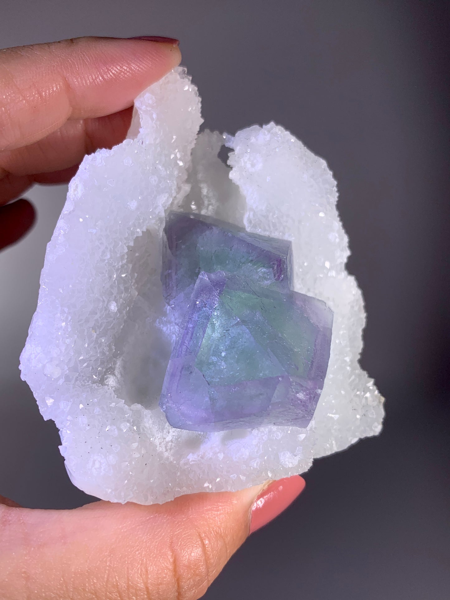 High-Quality Green & Purple Octahedral Fluorite with Quartz Specimen | Collector Grade Mineral