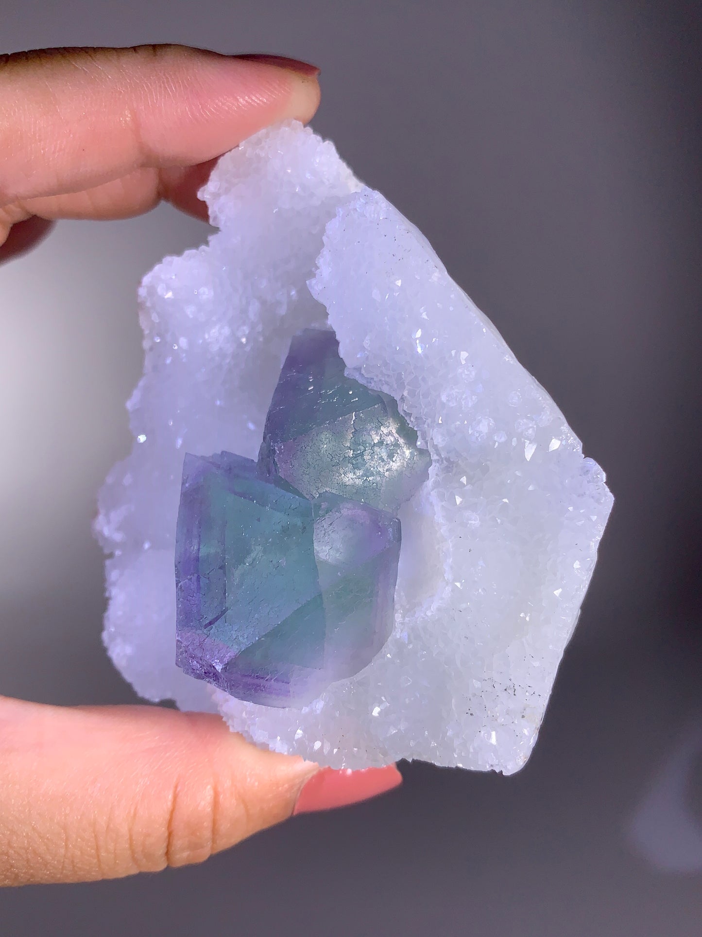 High-Quality Green & Purple Octahedral Fluorite with Quartz Specimen | Collector Grade Mineral