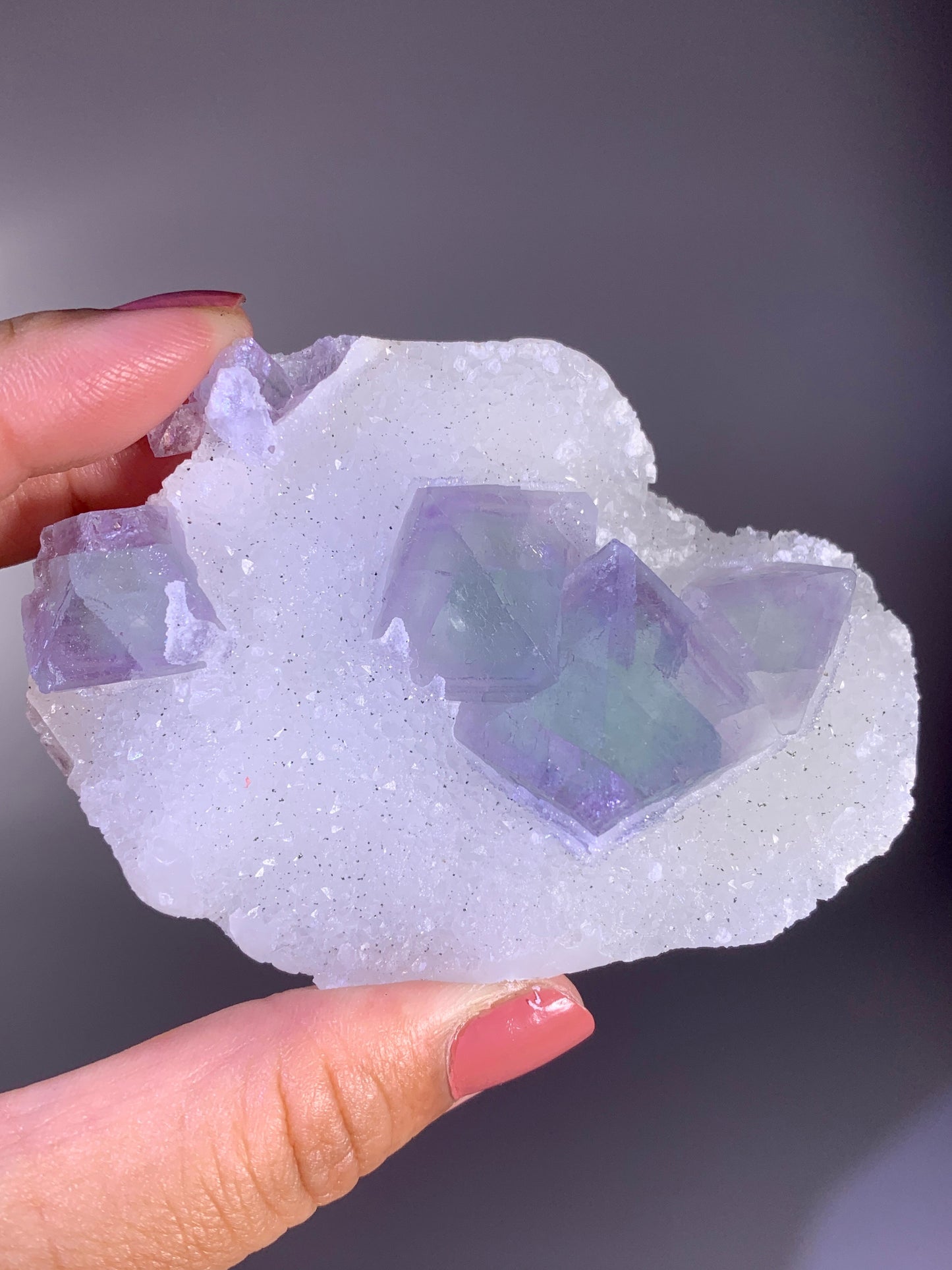 High-Quality Green & Purple Octahedral Fluorite with Quartz Specimen | Collector Grade Mineral