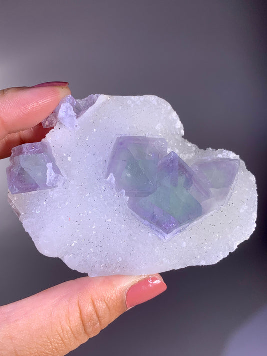 High-Quality Green & Purple Octahedral Fluorite with Quartz Specimen | Collector Grade Mineral