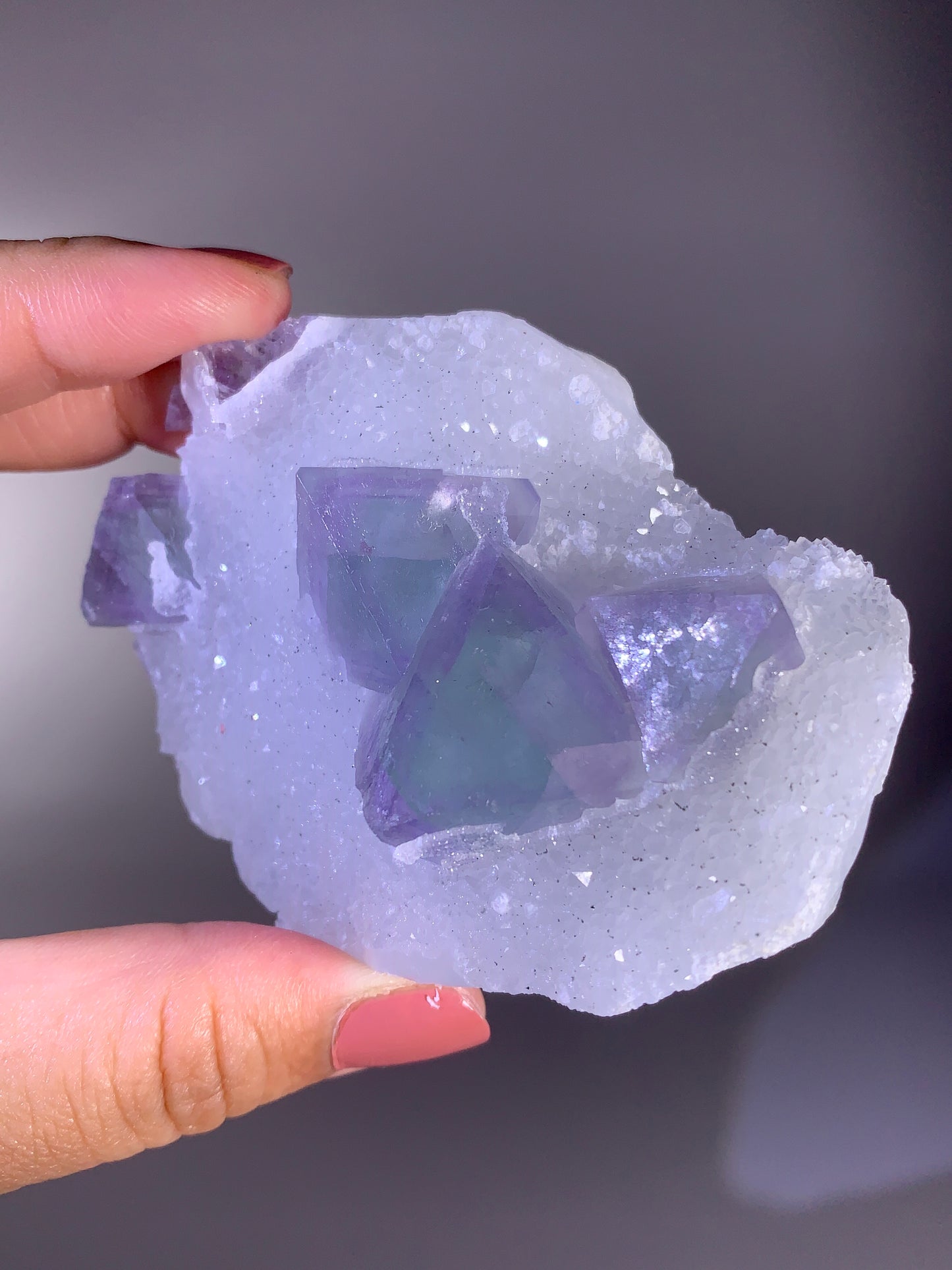 High-Quality Green & Purple Octahedral Fluorite with Quartz Specimen | Collector Grade Mineral