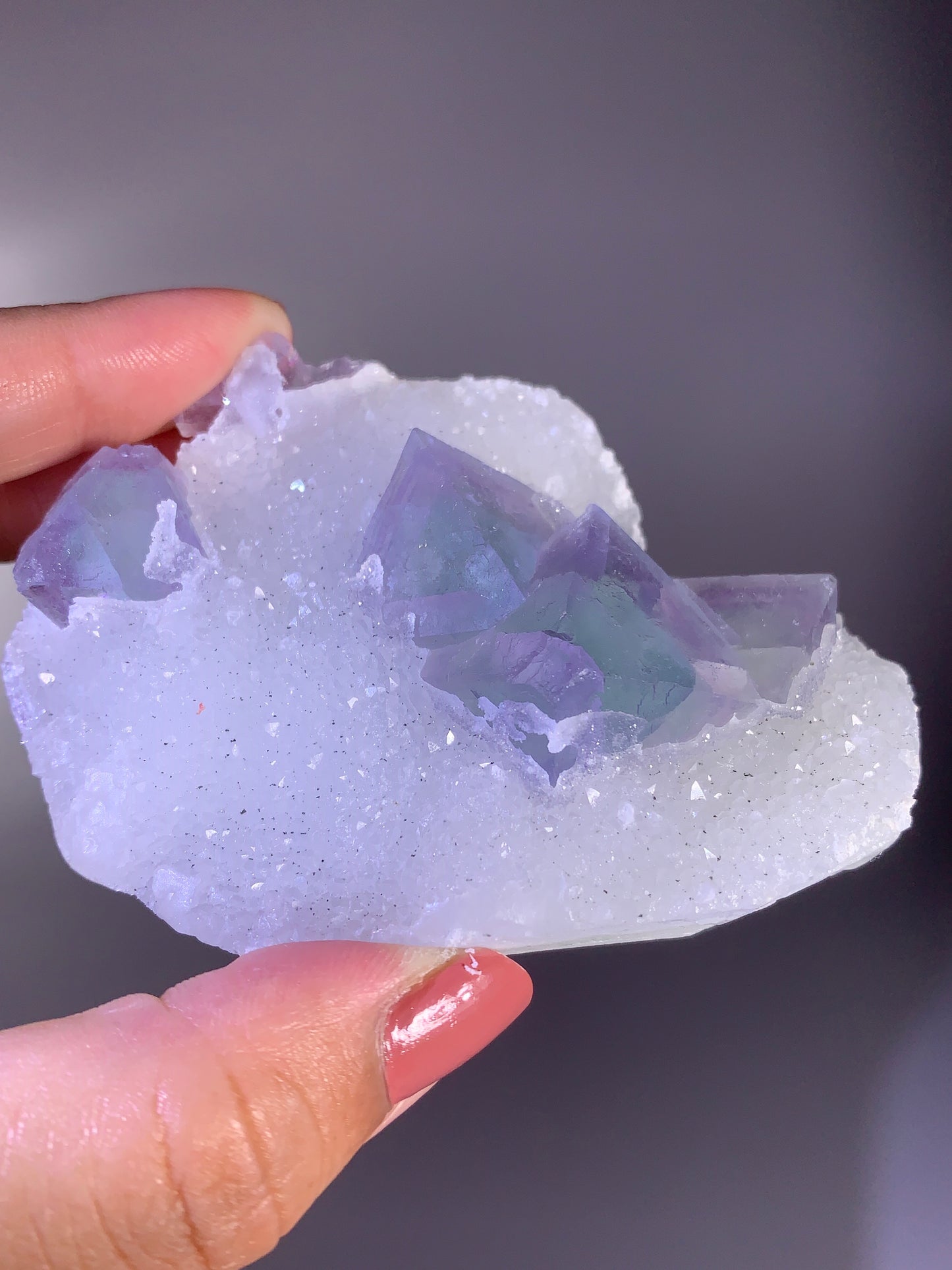 High-Quality Green & Purple Octahedral Fluorite with Quartz Specimen | Collector Grade Mineral