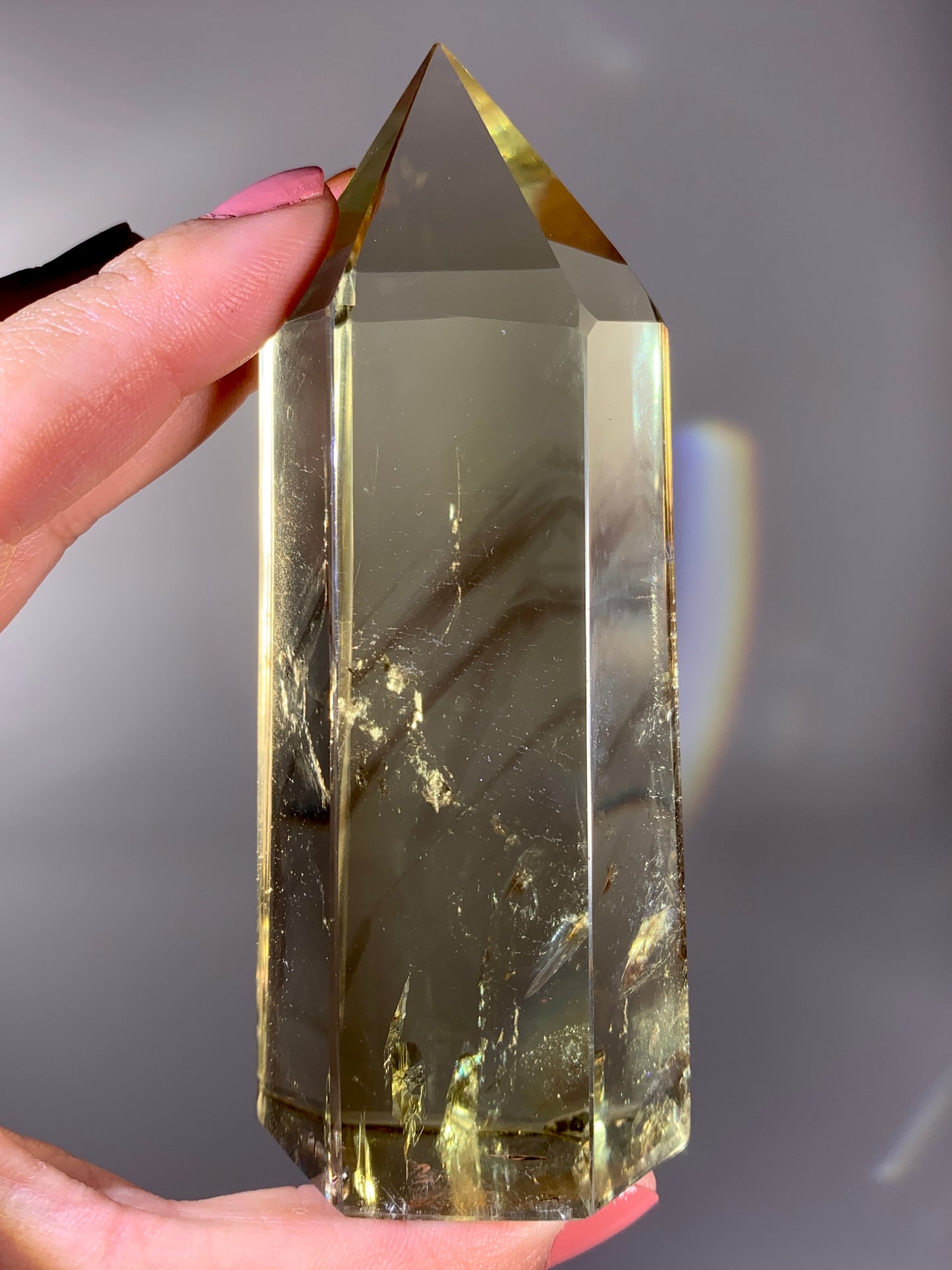 High-Quality Large Citrine Tower with Phantom & Blue Feather Inclusions from Brazil