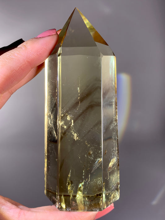High-Quality Large Citrine Tower with Phantom & Blue Feather Inclusions from Brazil