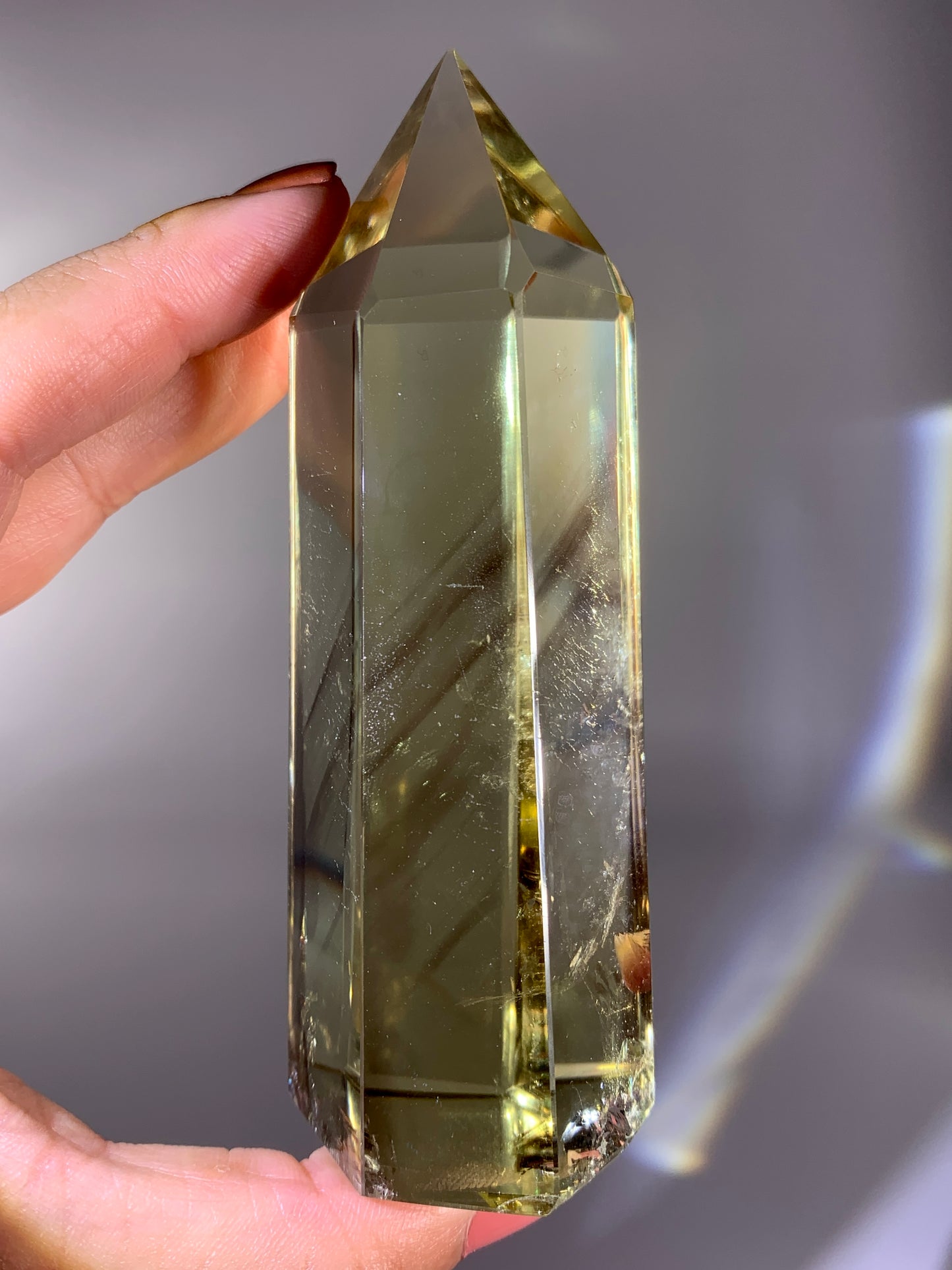 High-Quality Large Citrine Tower with Phantom & Blue Feather Inclusions from Brazil