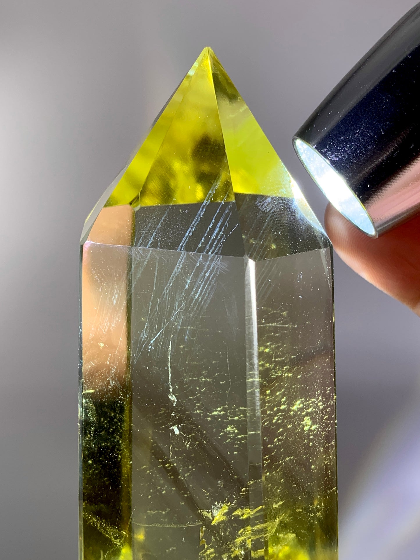 High-Quality Large Citrine Tower with Phantom & Blue Feather Inclusions from Brazil