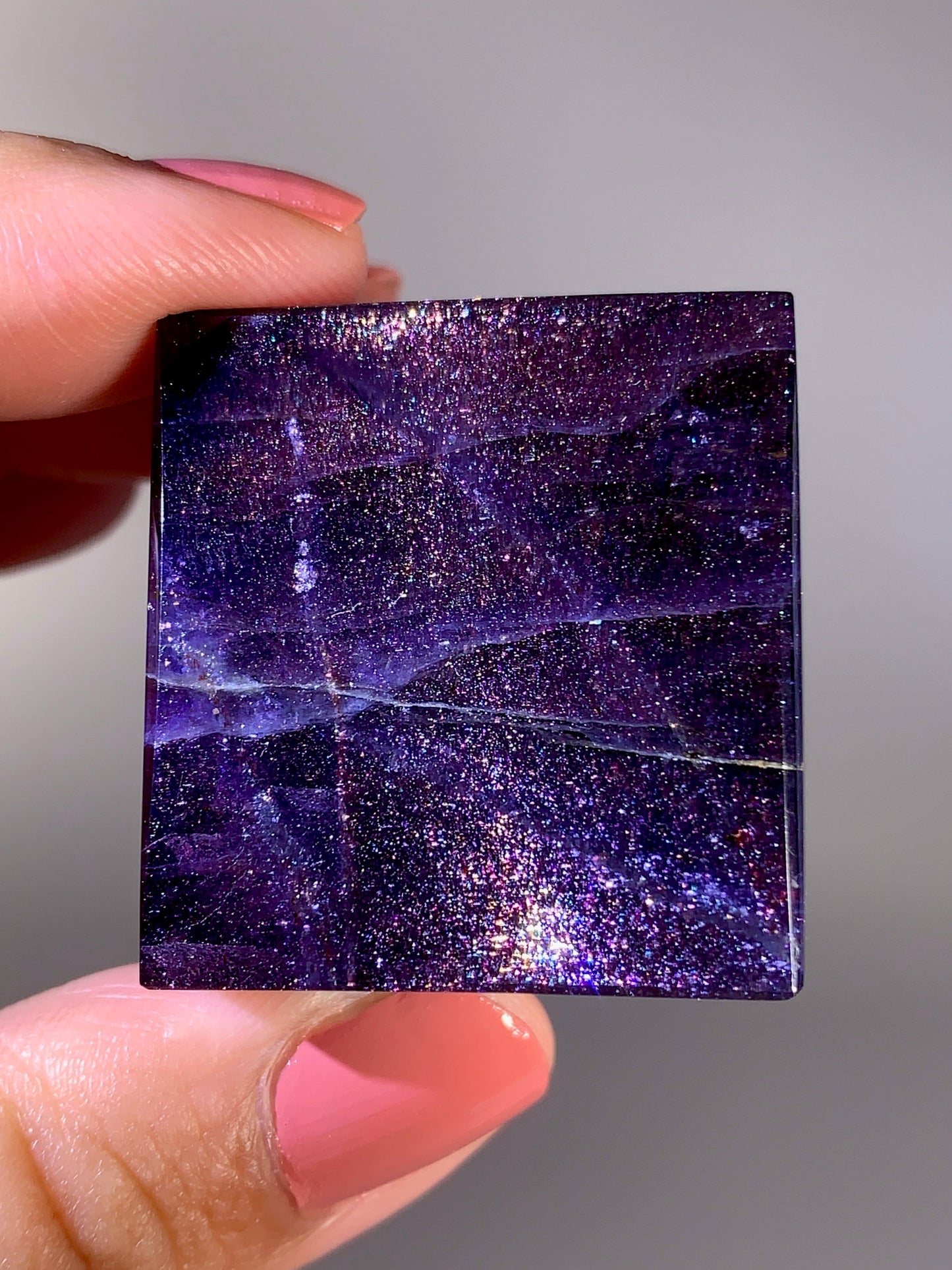 High-Grade Galaxy Iolite & Sunstone Bloodshot Cube from Tanzania