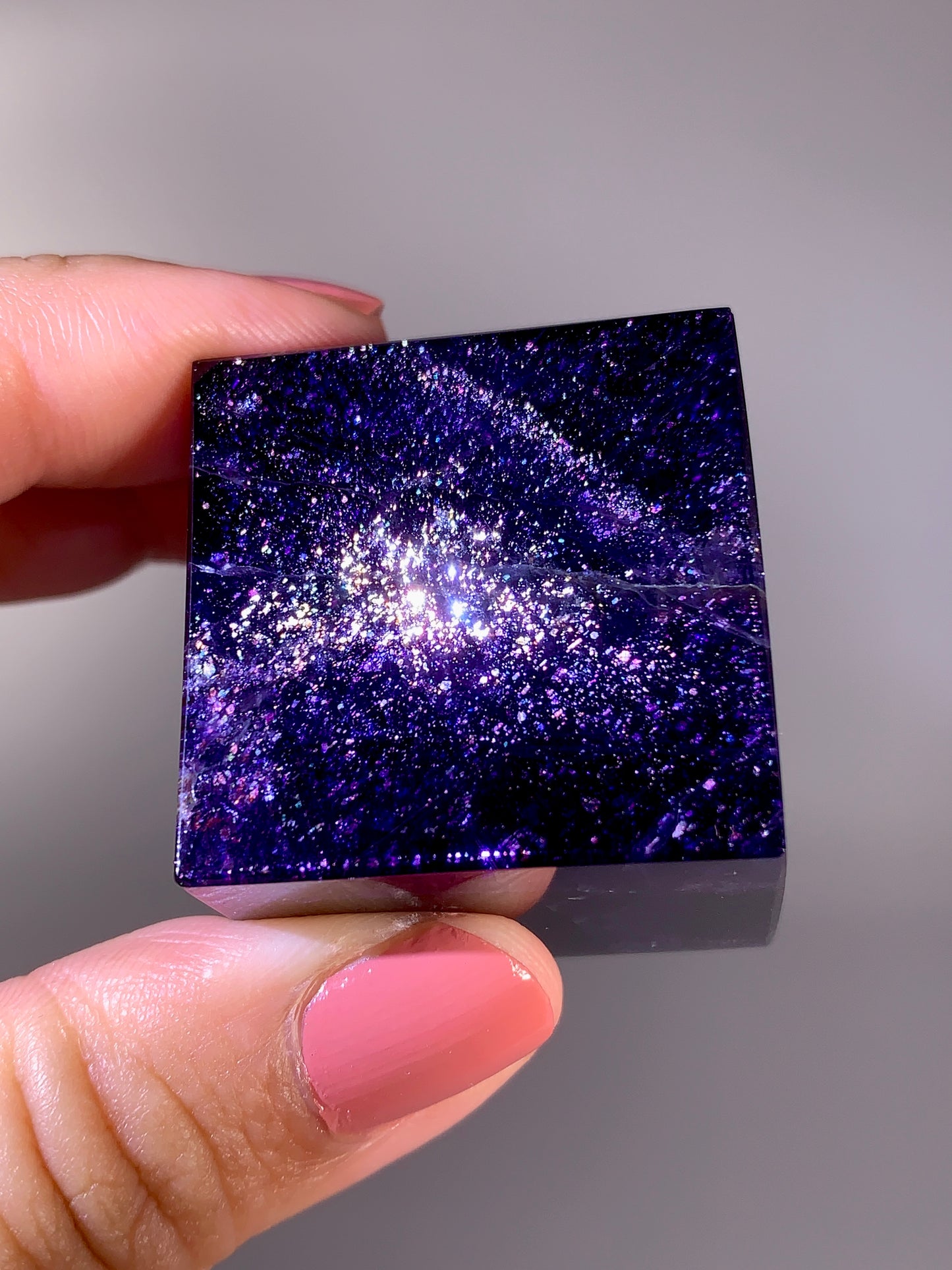 High-Grade Galaxy Iolite & Sunstone Bloodshot Cube from Tanzania