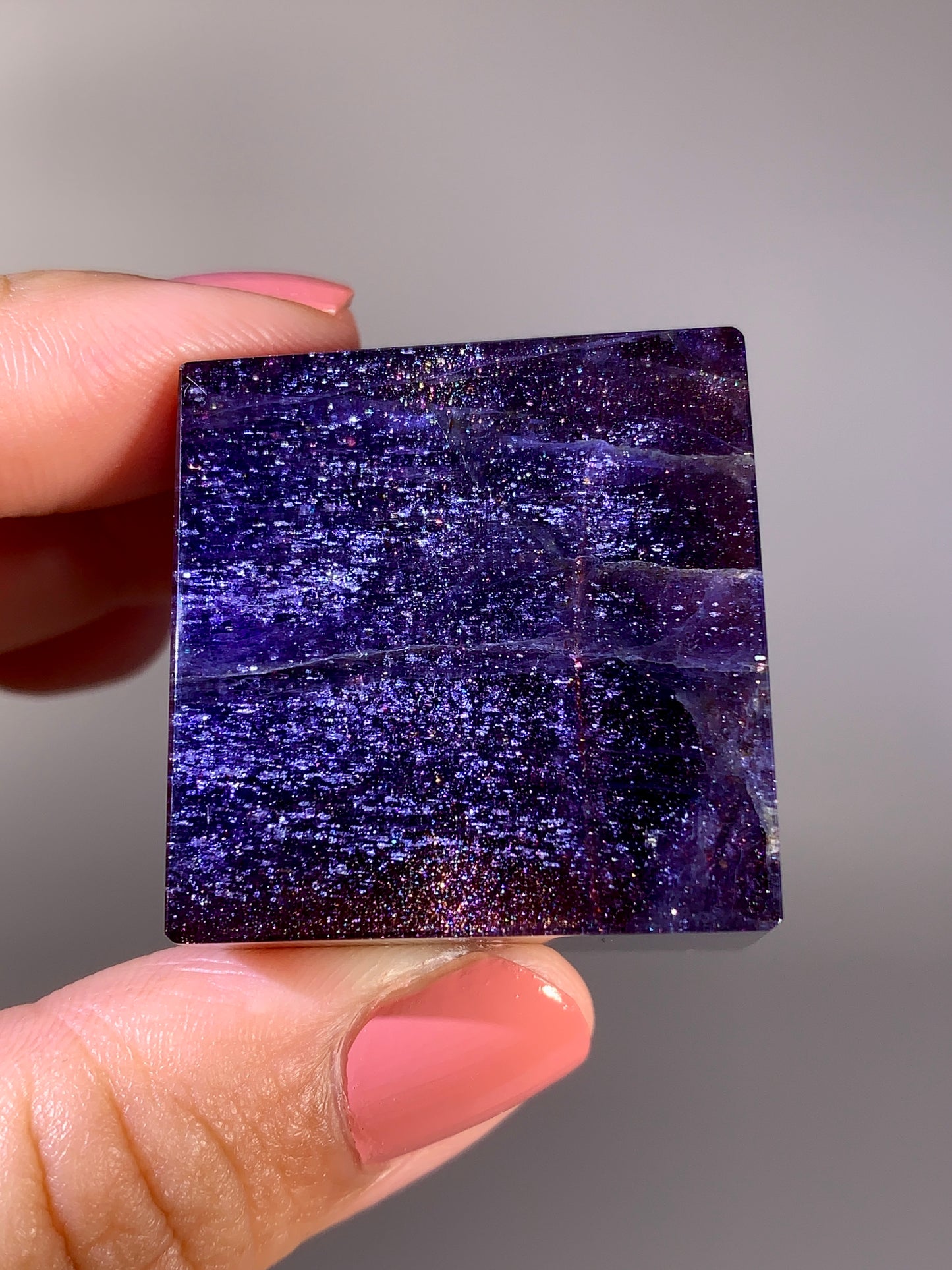 High-Grade Galaxy Iolite & Sunstone Bloodshot Cube from Tanzania