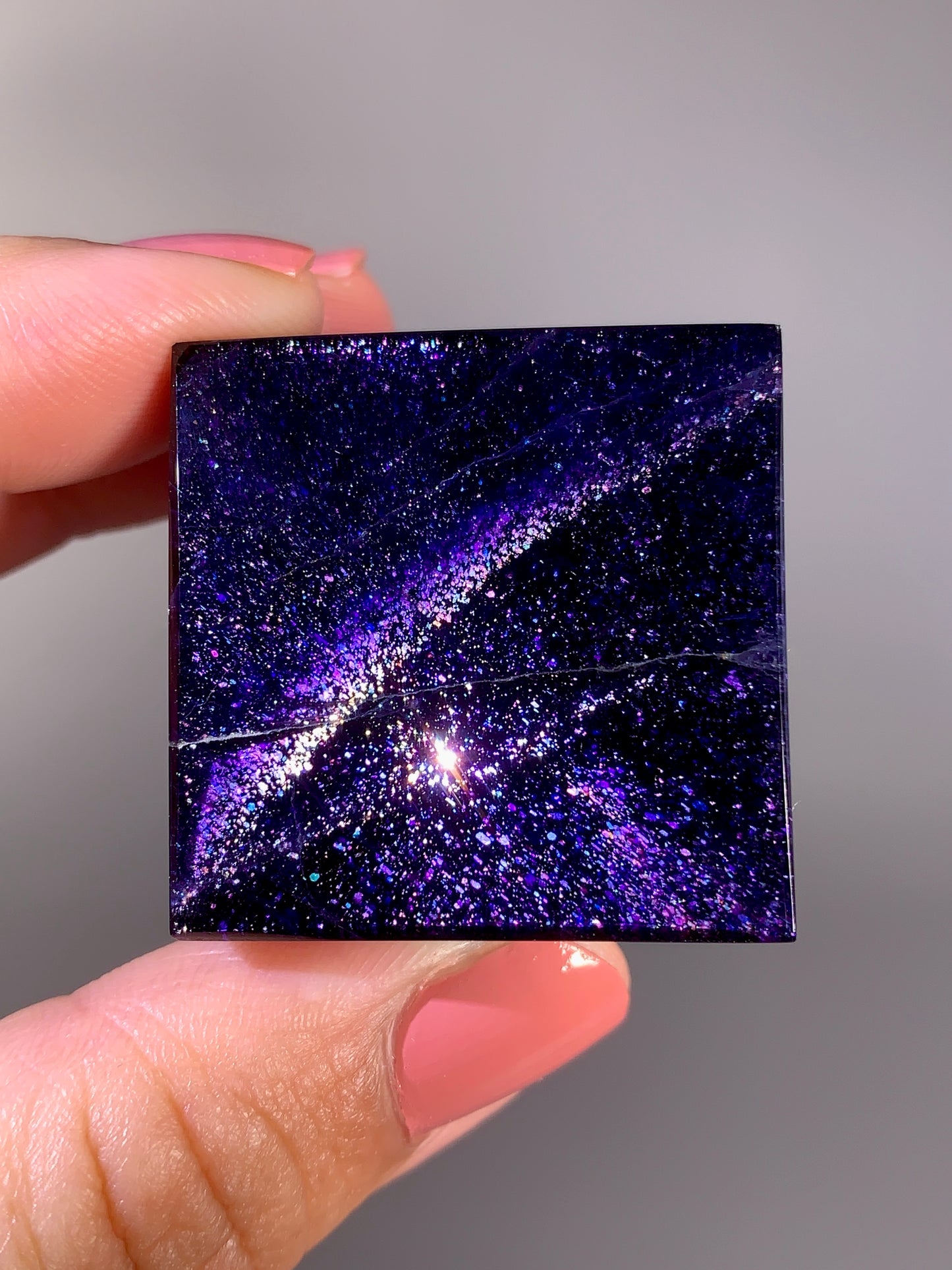 High-Grade Galaxy Iolite & Sunstone Bloodshot Cube from Tanzania
