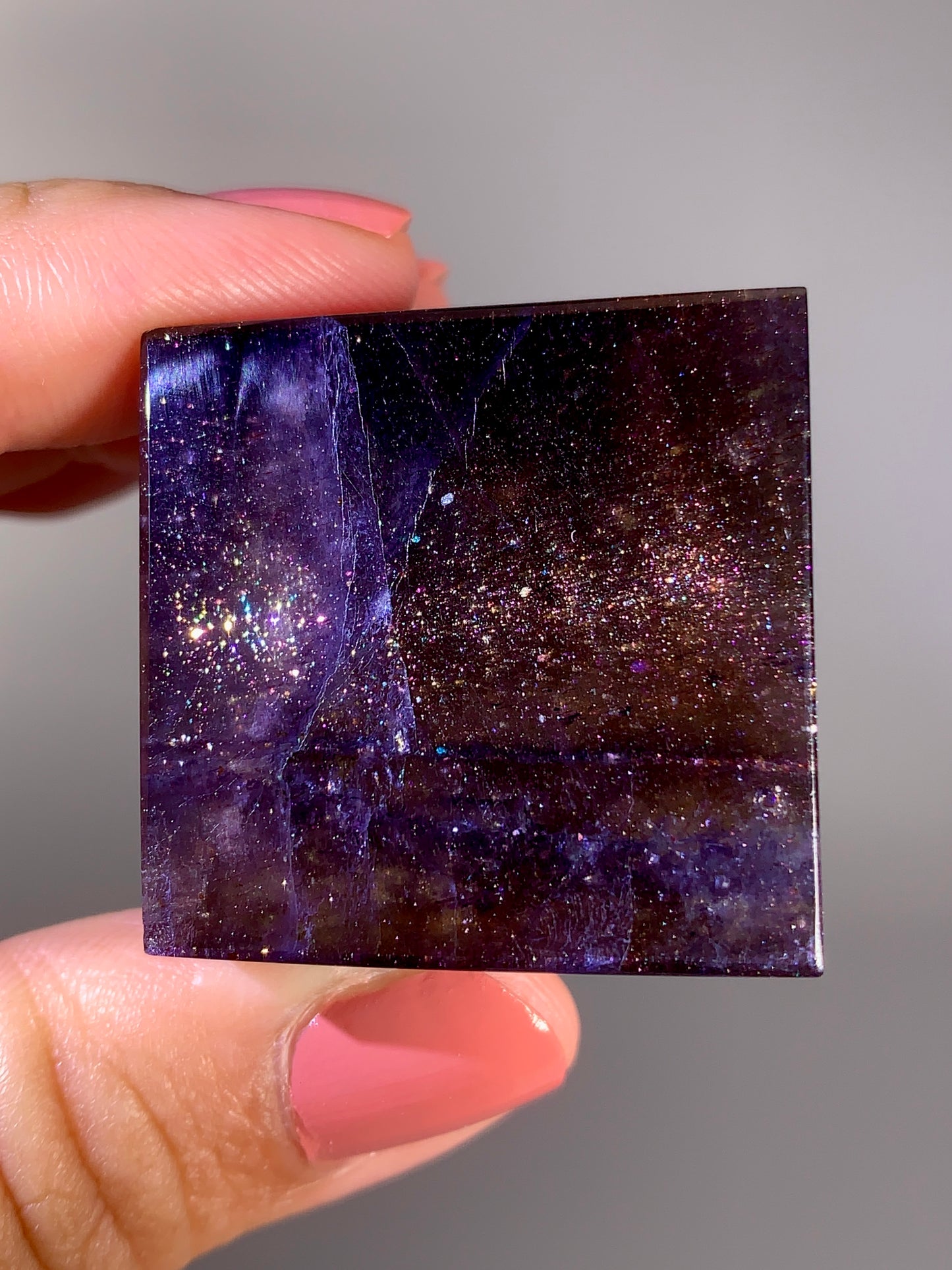 High-Grade Galaxy Iolite & Sunstone Bloodshot Cube from Tanzania