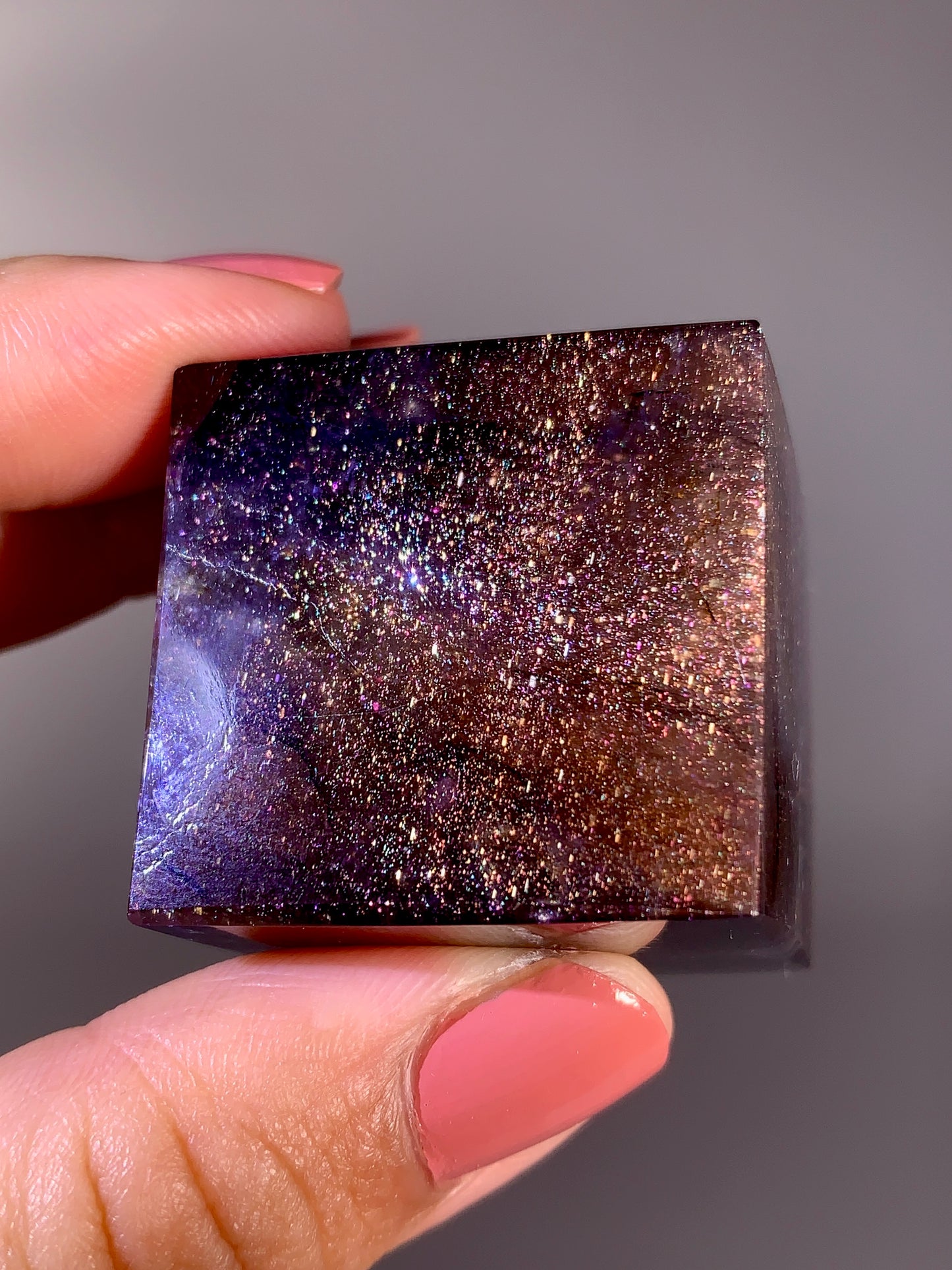High-Grade Galaxy Iolite & Sunstone Bloodshot Cube from Tanzania