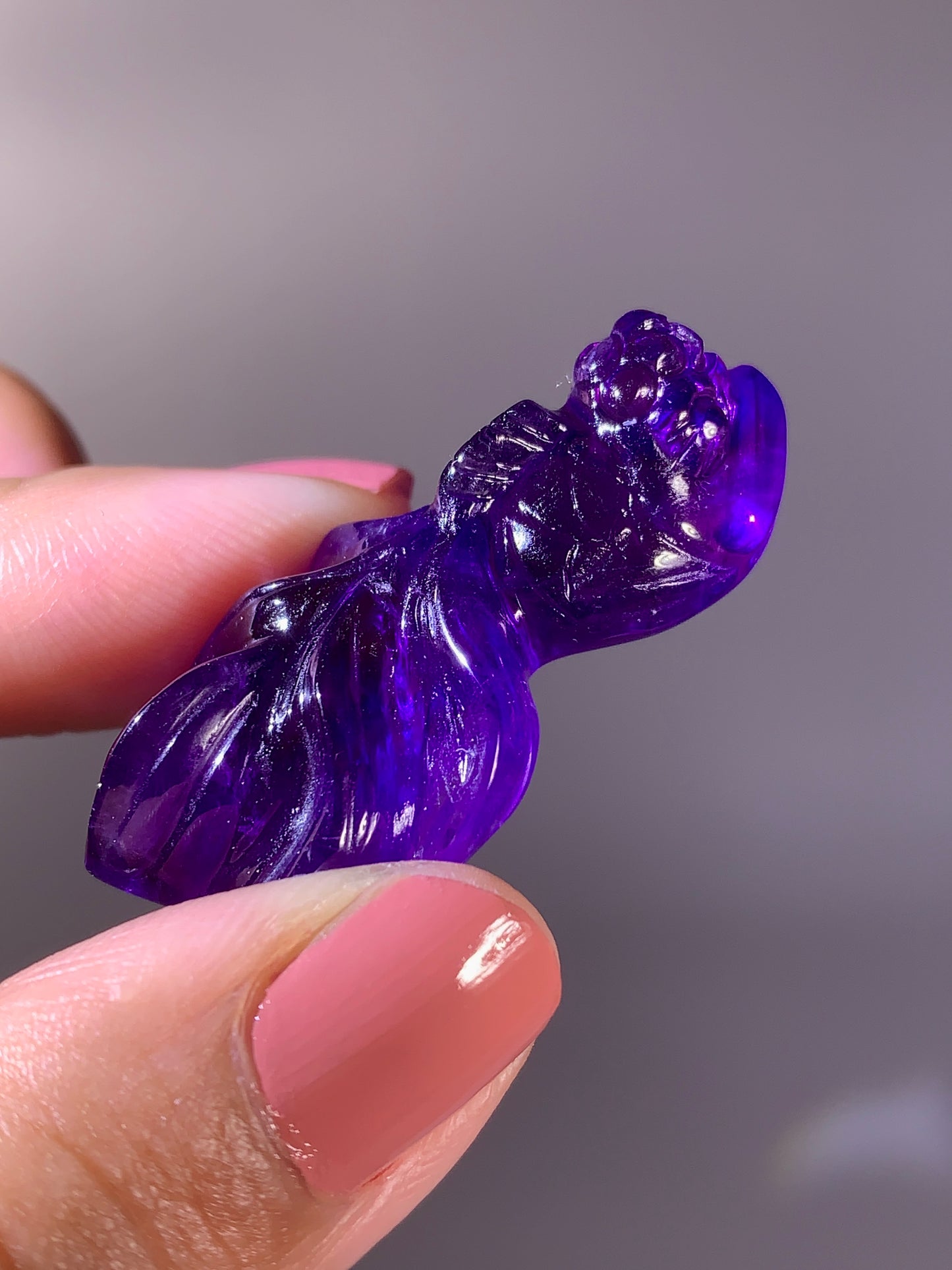 High-Quality Amethyst Goldfish Carving from Brazil