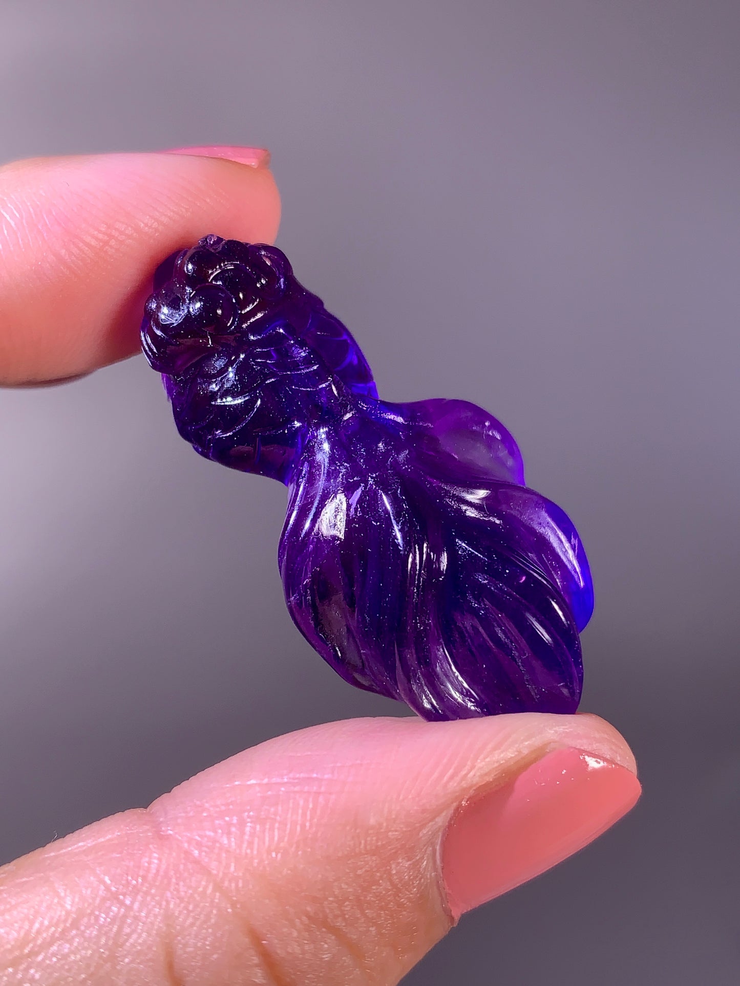 High-Quality Amethyst Goldfish Carving from Brazil