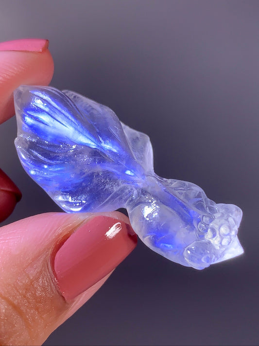High-Quality Moonstone Goldfish Carving from Tanzania