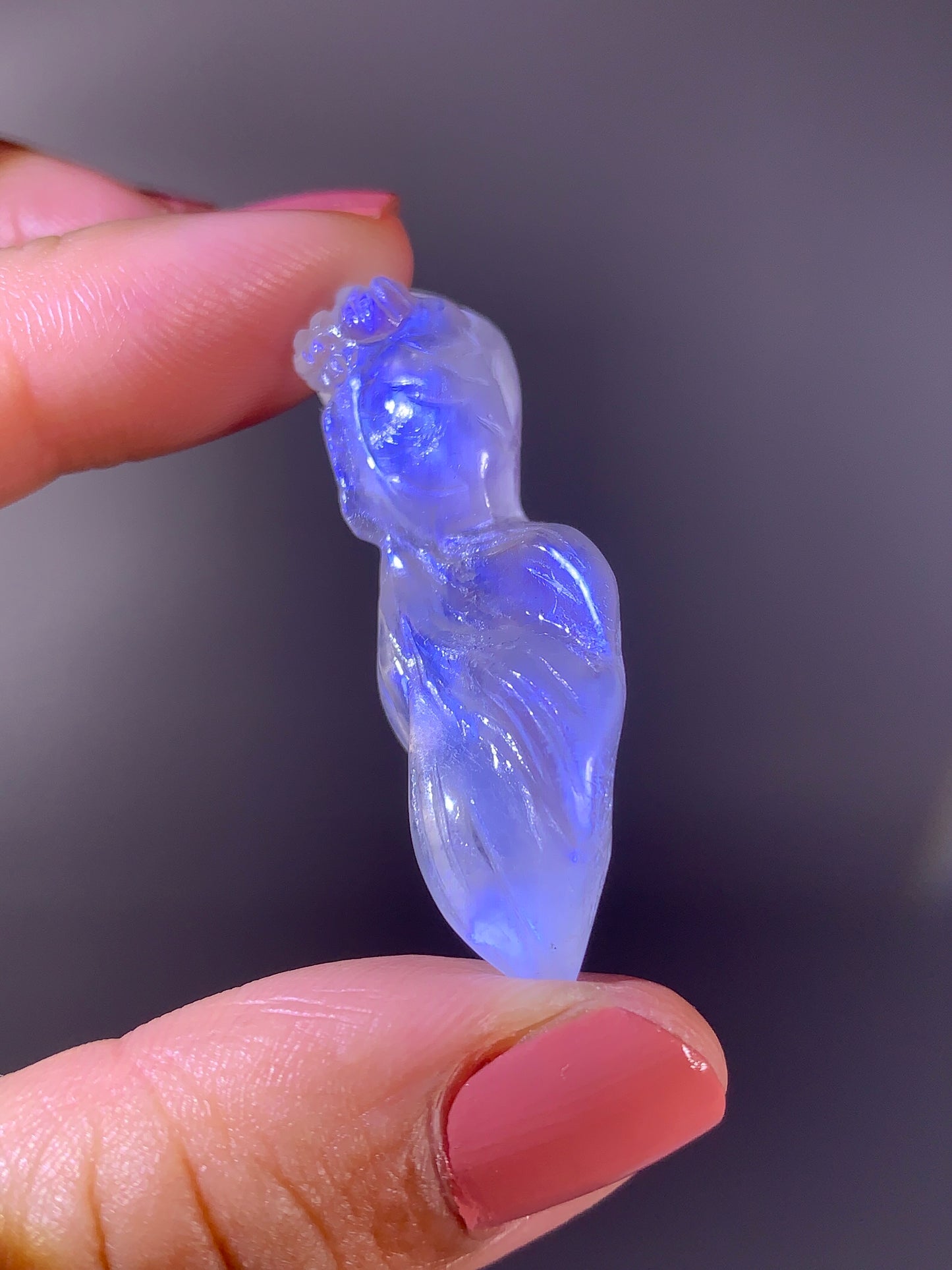High-Quality Moonstone Goldfish Carving from Tanzania