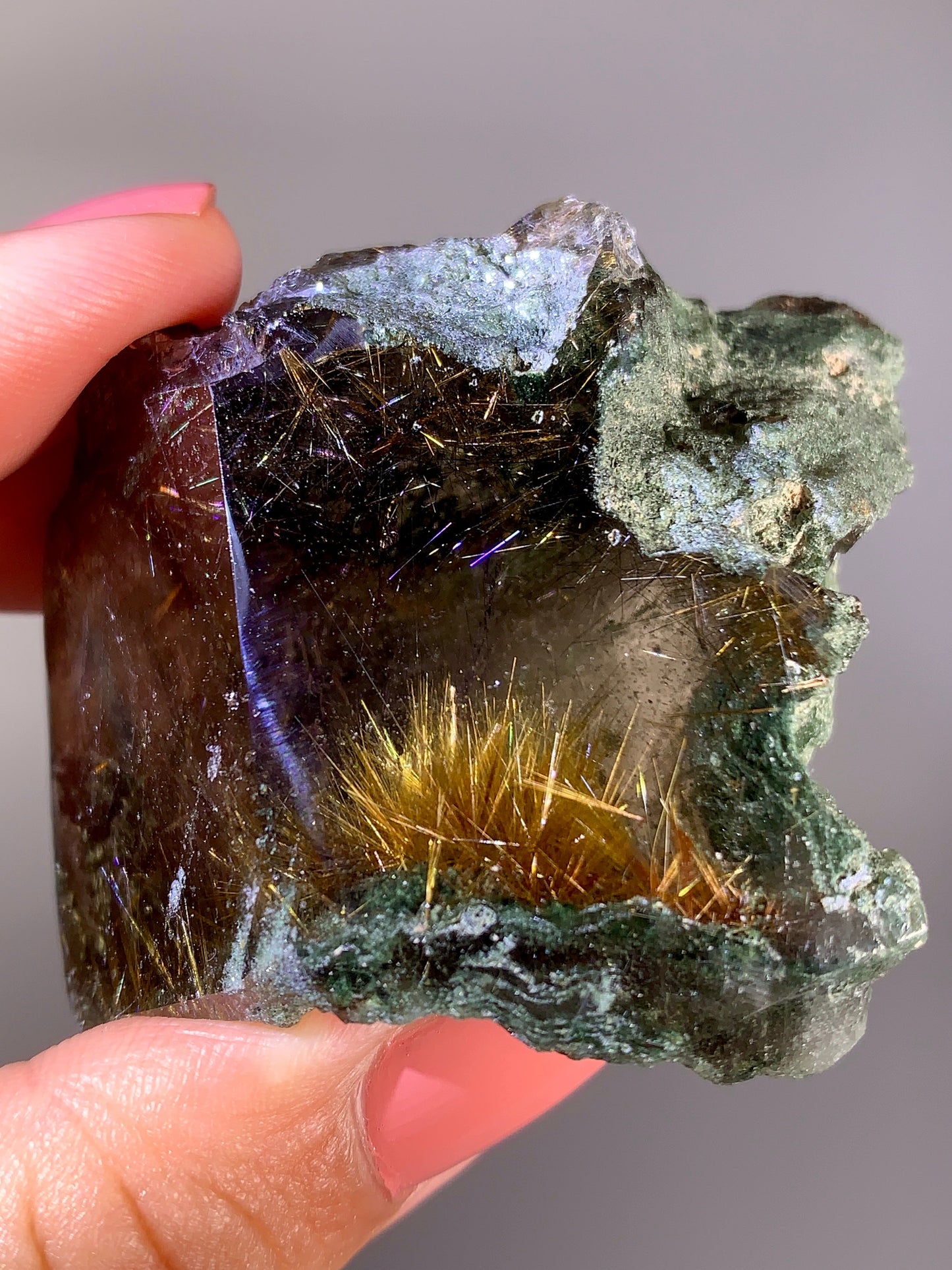 High-Quality Himalaya Green Garden Quartz with Gold Flower Rutile