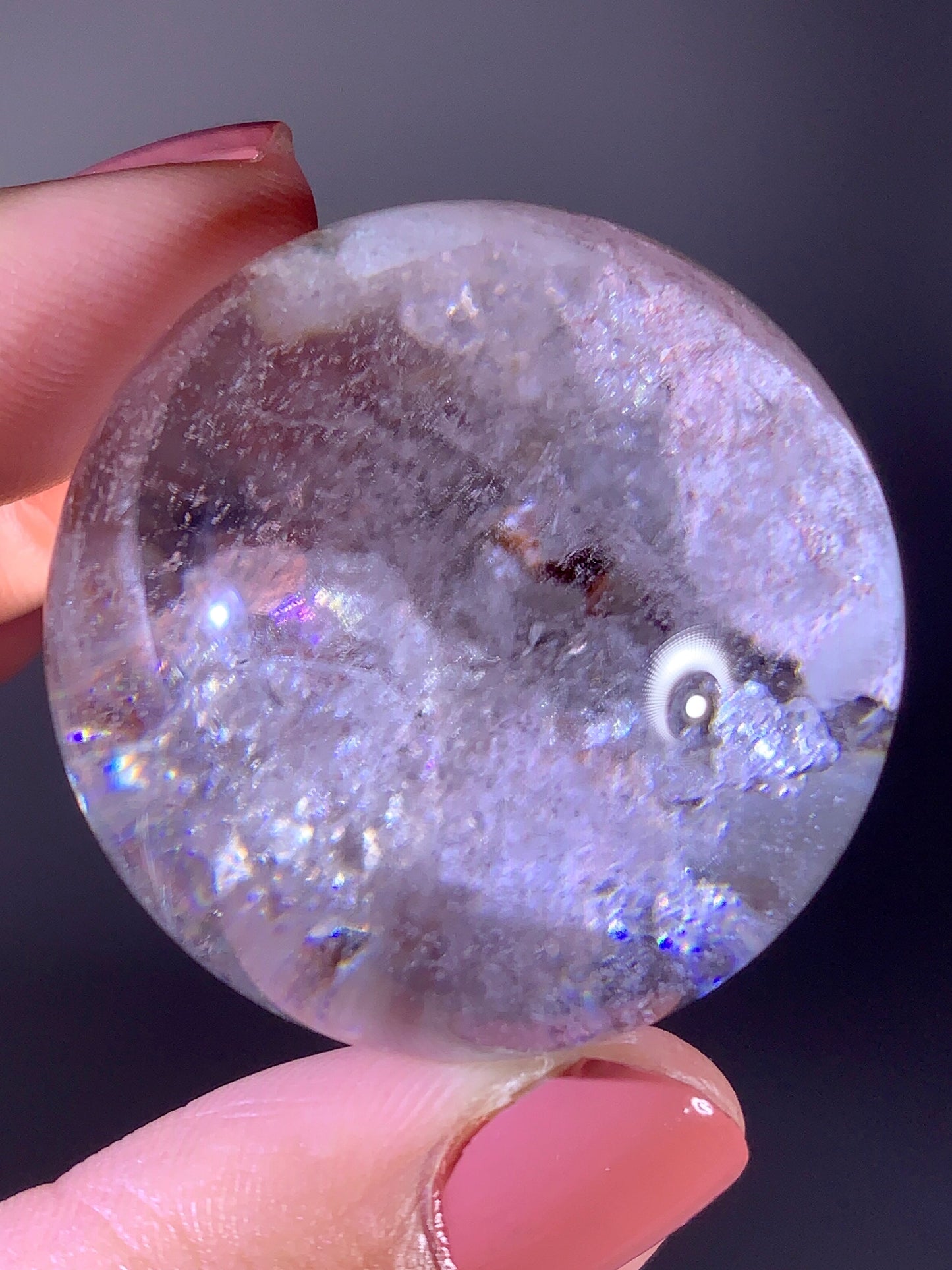 Quartz-in-Quartz Cluster Sphere with Light Pink Garden & Natural Rainbows from Zambia