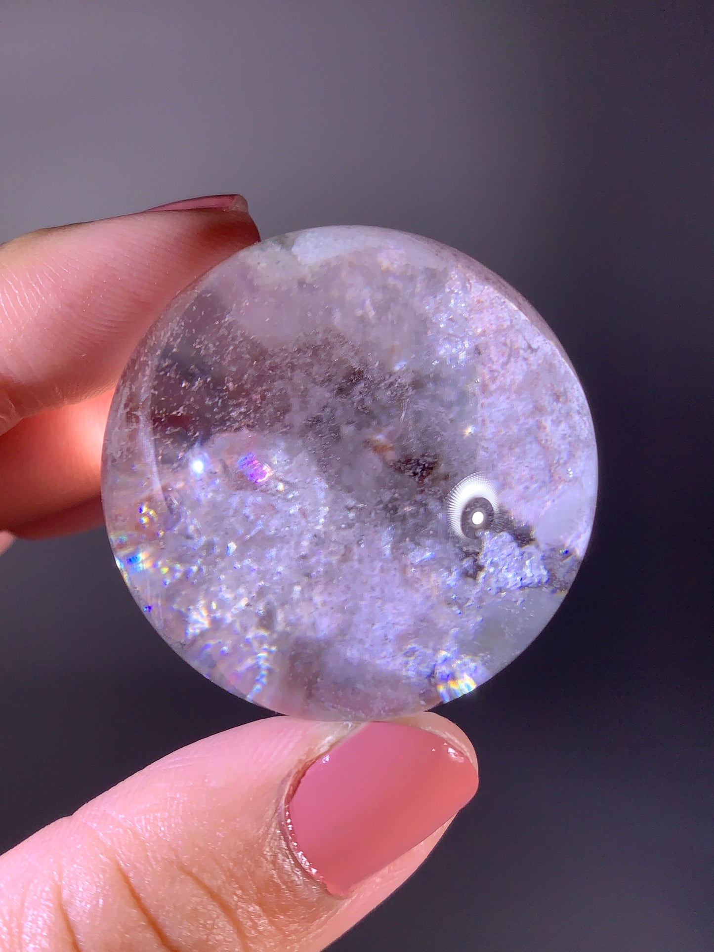 Quartz-in-Quartz Cluster Sphere with Light Pink Garden & Natural Rainbows from Zambia