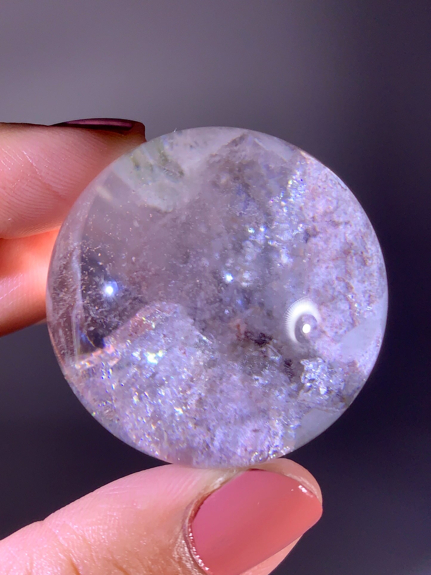 Quartz-in-Quartz Cluster Sphere with Light Pink Garden & Natural Rainbows from Zambia