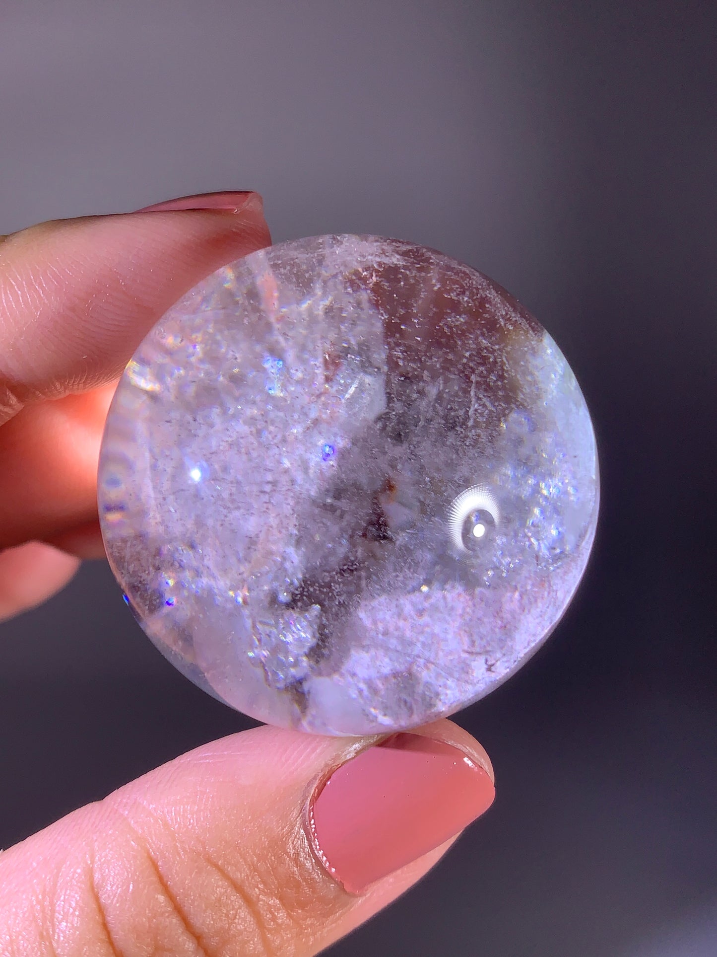 Quartz-in-Quartz Cluster Sphere with Light Pink Garden & Natural Rainbows from Zambia