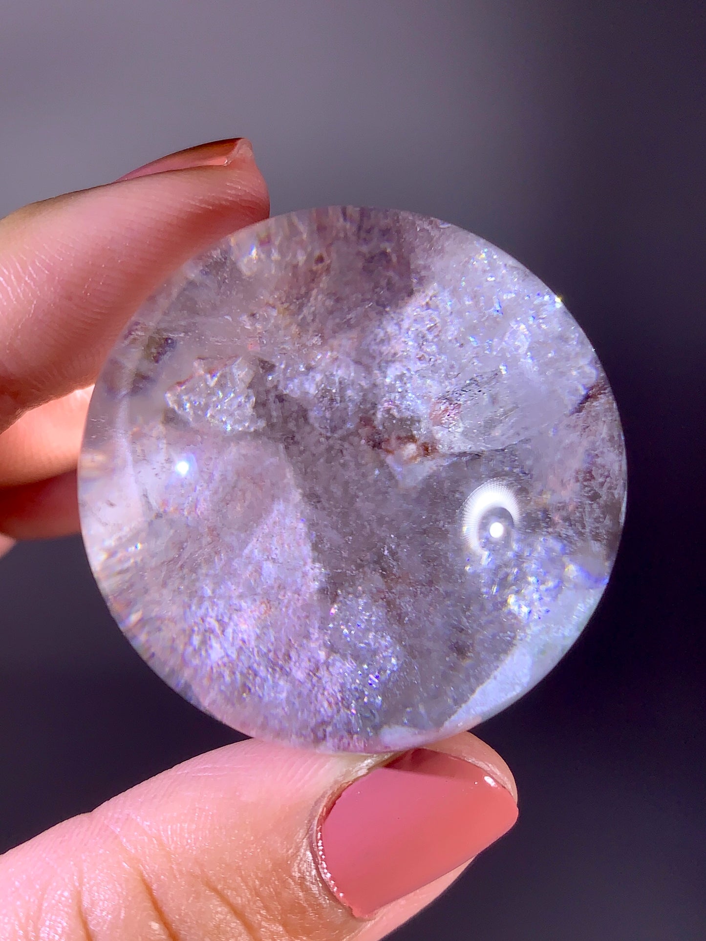 Quartz-in-Quartz Cluster Sphere with Light Pink Garden & Natural Rainbows from Zambia