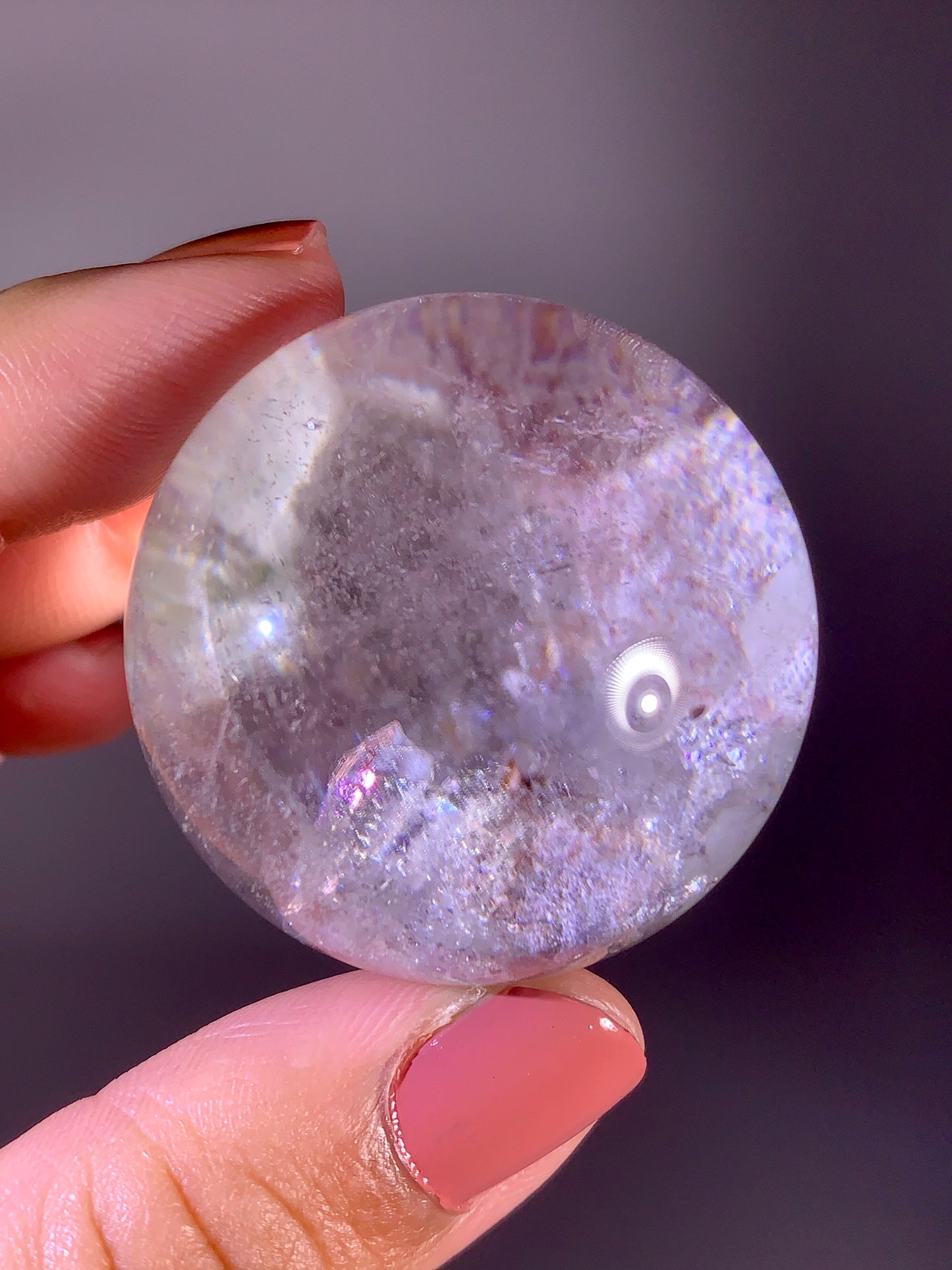 Quartz-in-Quartz Cluster Sphere with Light Pink Garden & Natural Rainbows from Zambia