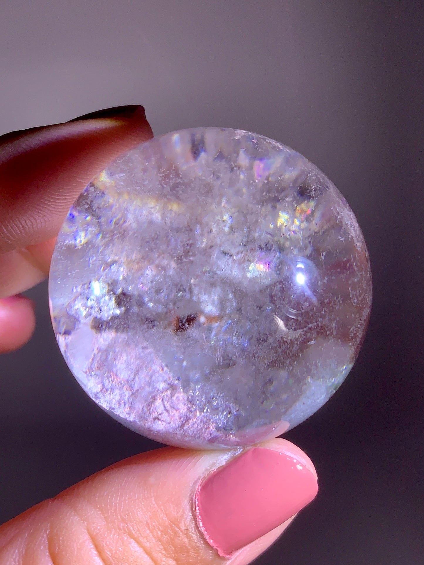Quartz-in-Quartz Cluster Sphere with Light Pink Garden & Natural Rainbows from Zambia