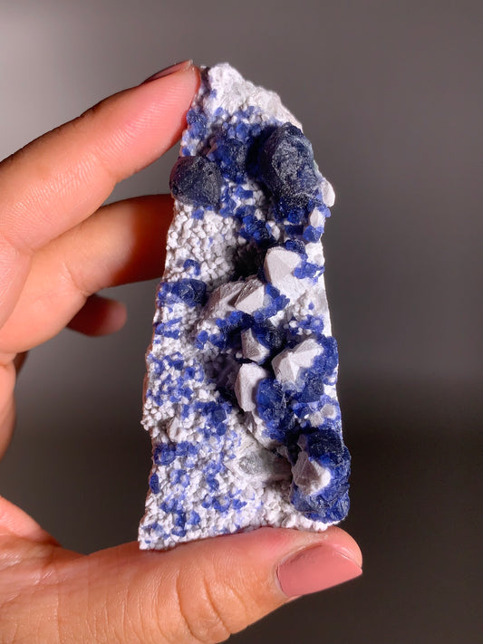 Rare Blueberry Fluorite from Mongolia with Unique Candlestick Quartz